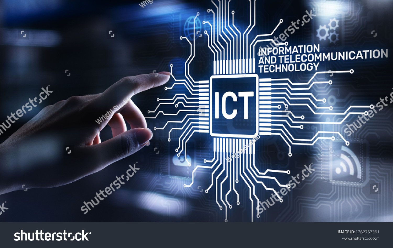 ICT - Information and communication technology concept on virtual screen. #1262757361