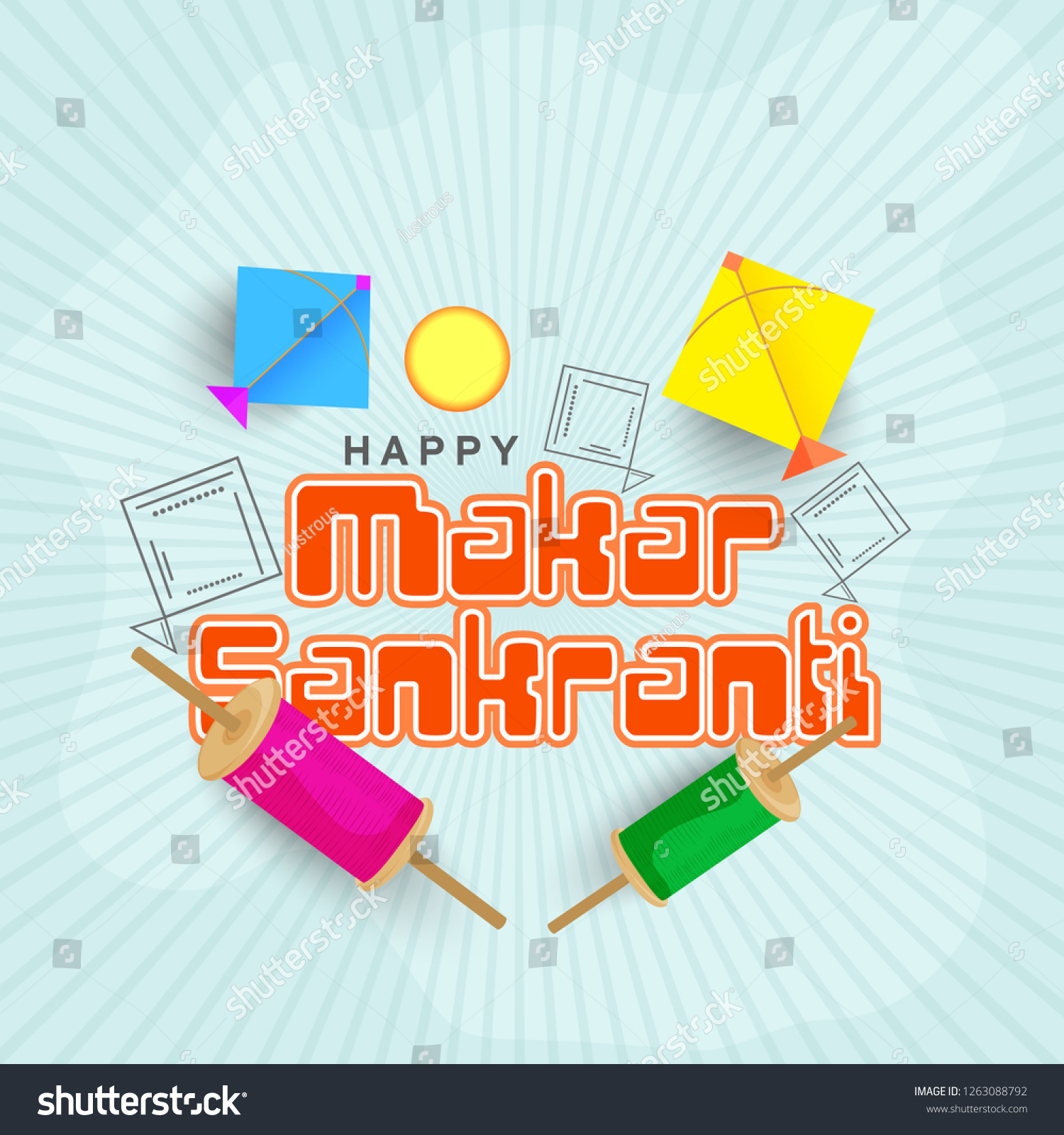 Illustration Of Indian Festival Happy Makar Sankranti Background With Colorful Kites. #1263088792