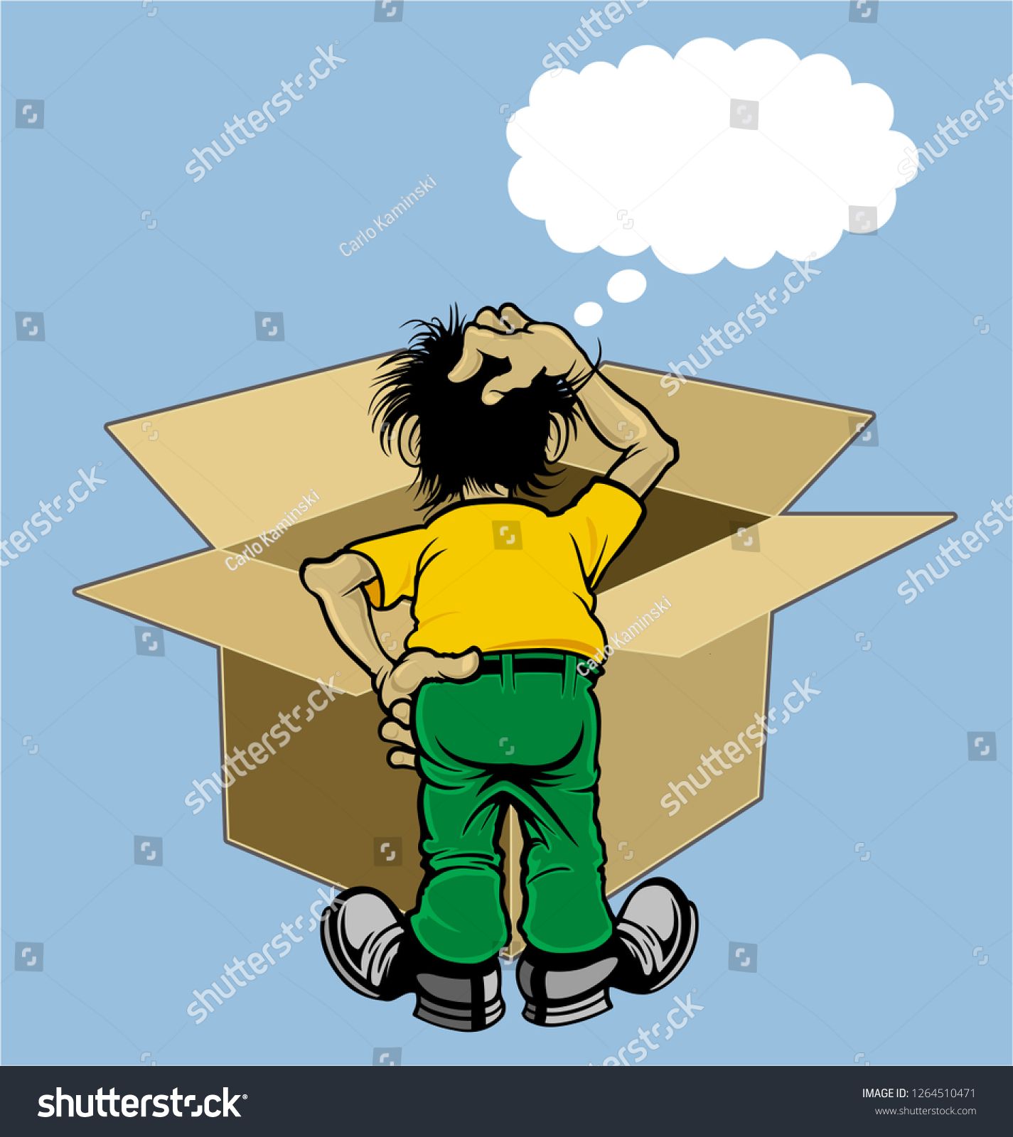 Thinking outside the box cartoon (also thinking out of the box or thinking beyond the box) is a metaphor that means to think differently, unconventionally, or from a new perspective. #1264510471