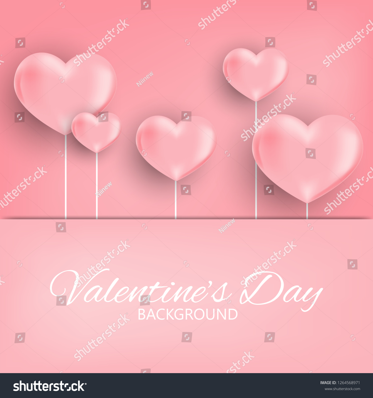 Valentine's day background of a group of pink heart tree with light pink frame for your copy space. Design for Invitation to party or greeting card or banner. Vector illustration. #1264568971