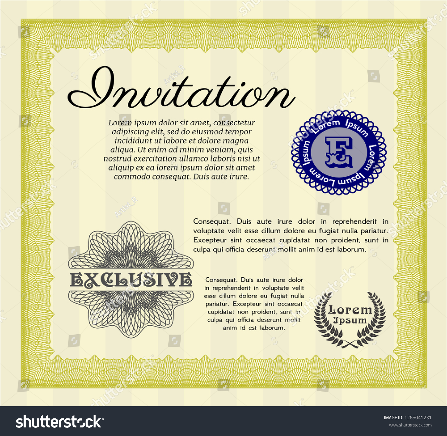 Yellow Formal invitation. Easy to print. Money - Royalty Free Stock Vector 1265041231 - Avopix.com