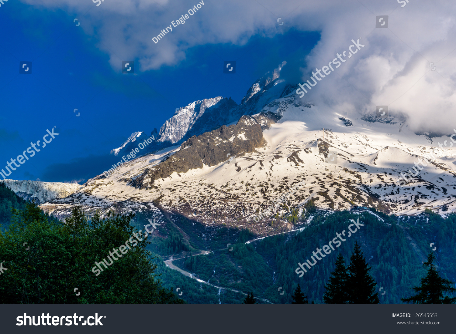 Alp mountain covered with snow, Chamonix Mont Blanc, Haute-Savoie, Auvergne-Rhoene-Alpes, France #1265455531