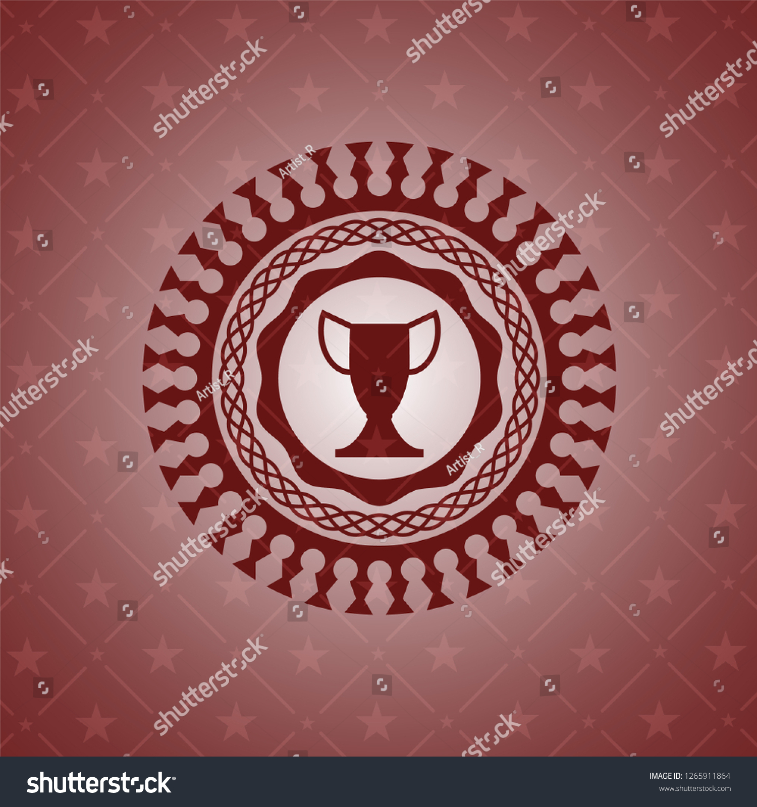 Trophy Icon Inside Retro Red Emblem Royalty Free Stock Vector