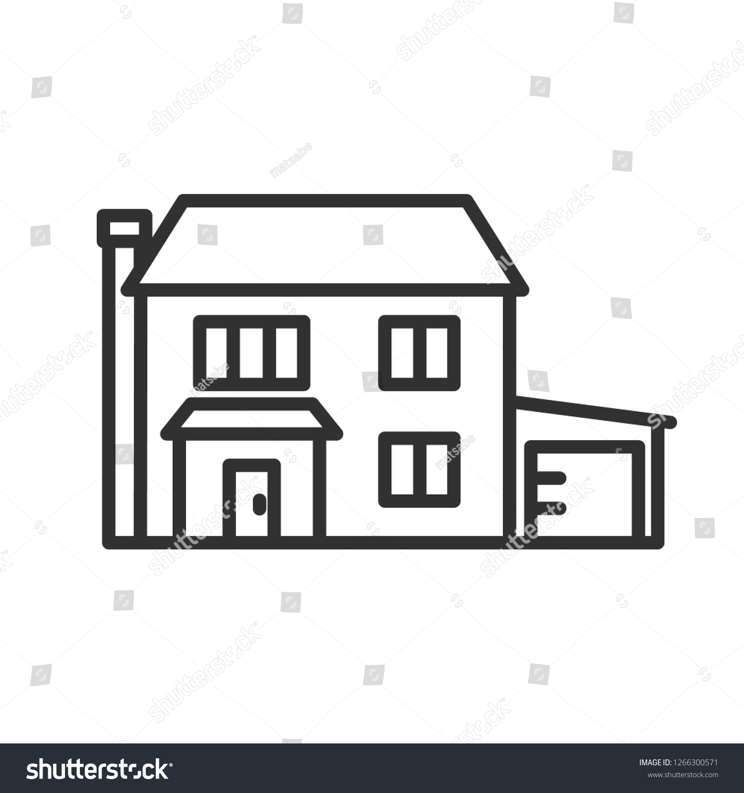 two-story house with chimney. linear icon. Line - Royalty Free Stock ...