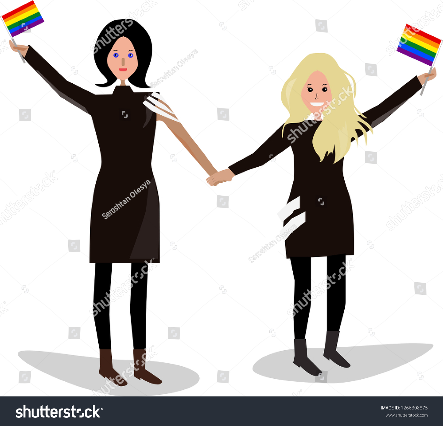 Lesbians Two Girls Holding Hands Lgbt Royalty Free Stock Vector 1266308875 