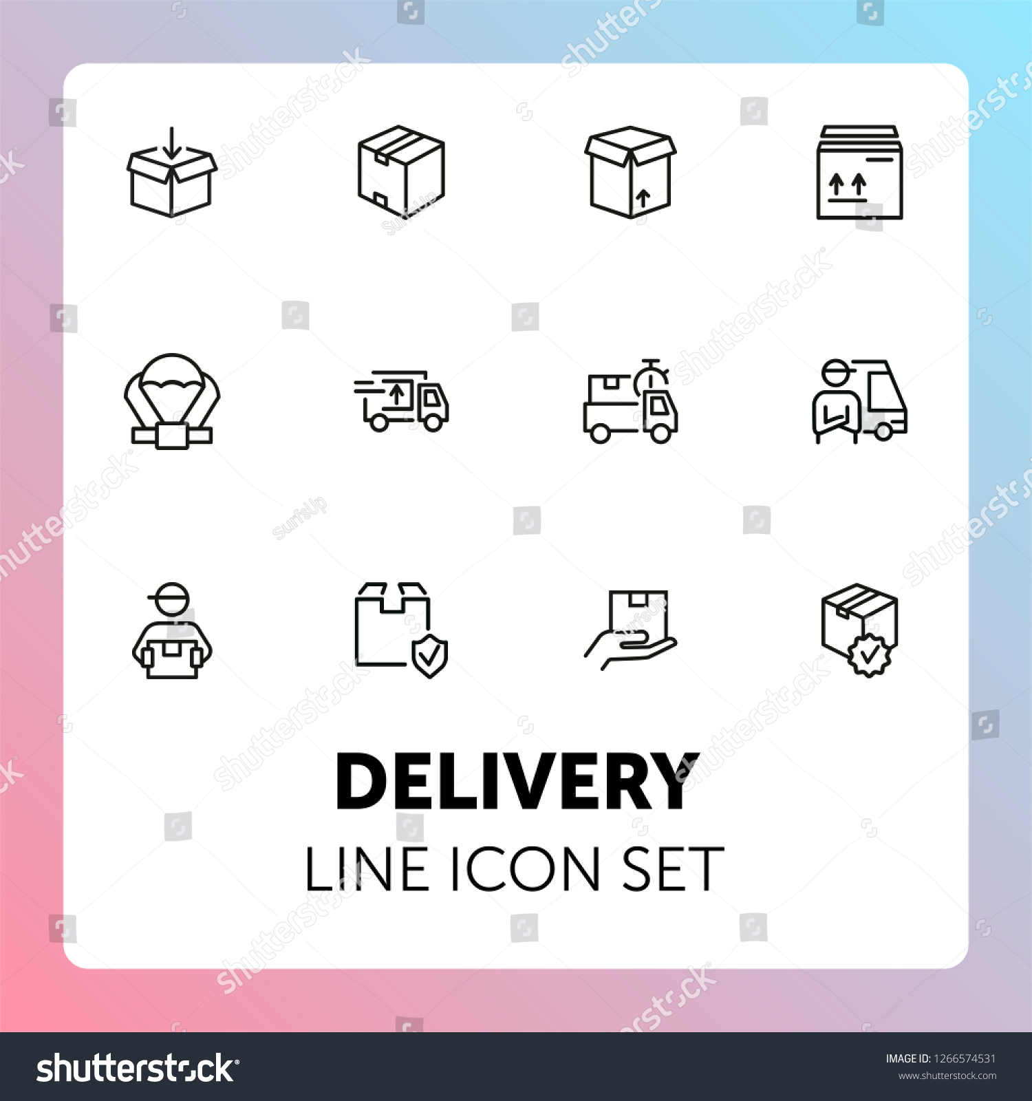 Delivery line icon set. Cargo, box, truck, courier. Delivery service concept. Can be used for topics like shipment, logistics, transportation #1266574531