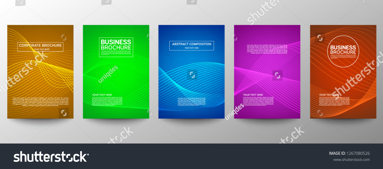 Cover geometric minimal. Set. Vector abstract line pattern for poster design. Set of templates for business brochures. Cool gradients. Graphic pattern for annual album backdrop. #1267080526