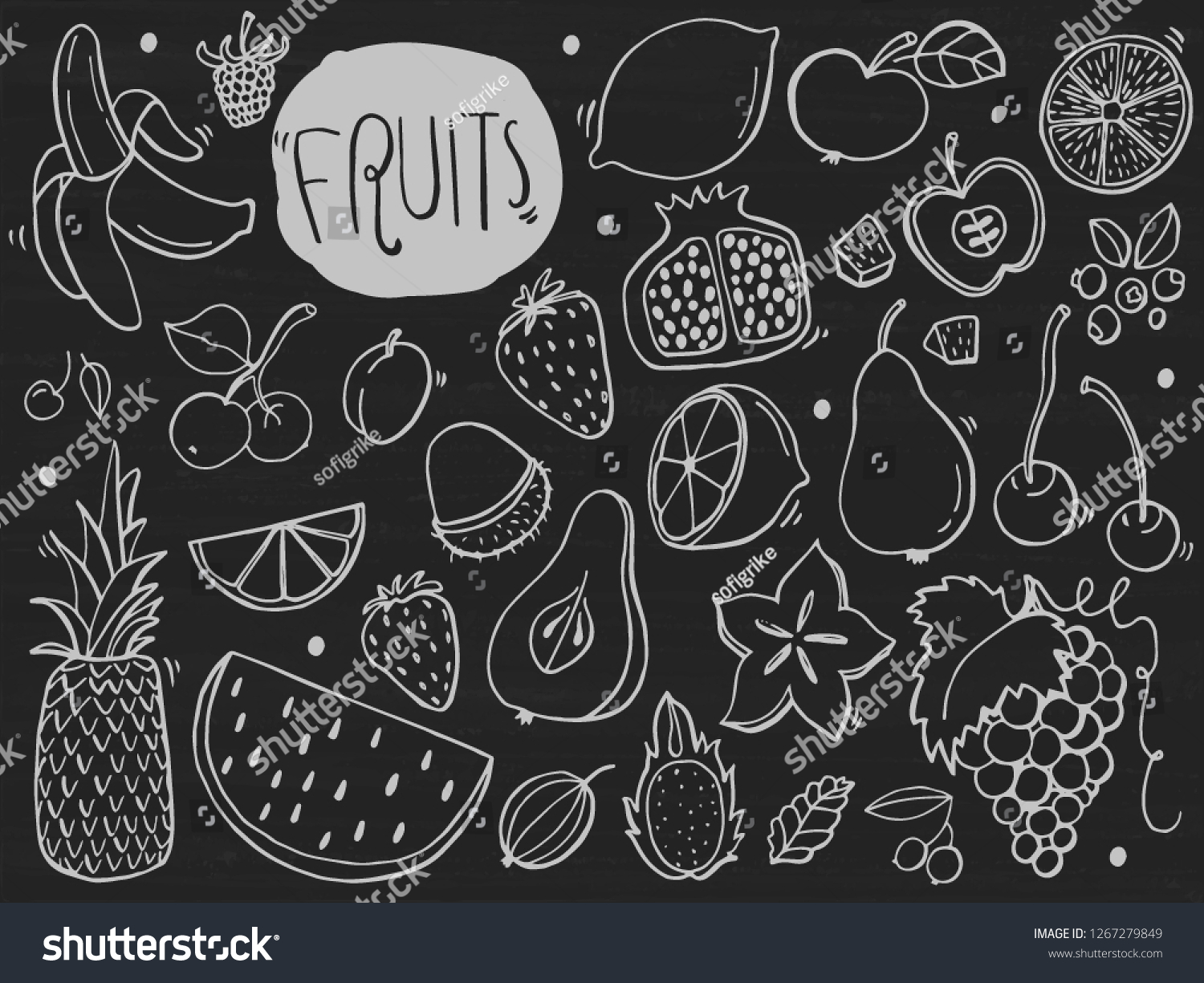 Hand Drawn Sketches For Fresh Fruits Vector Royalty Free Stock Vector 1267279849 