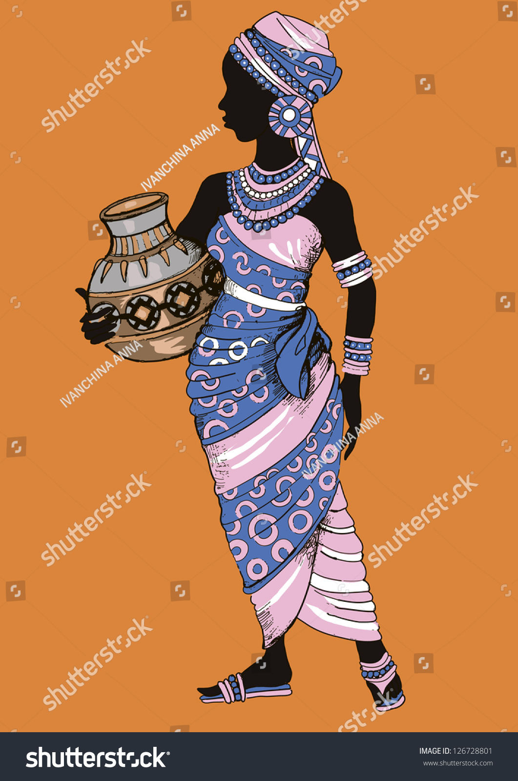 Hand Drawn Illustration Beautiful Black Woman Royalty Free Stock Vector 126728801 