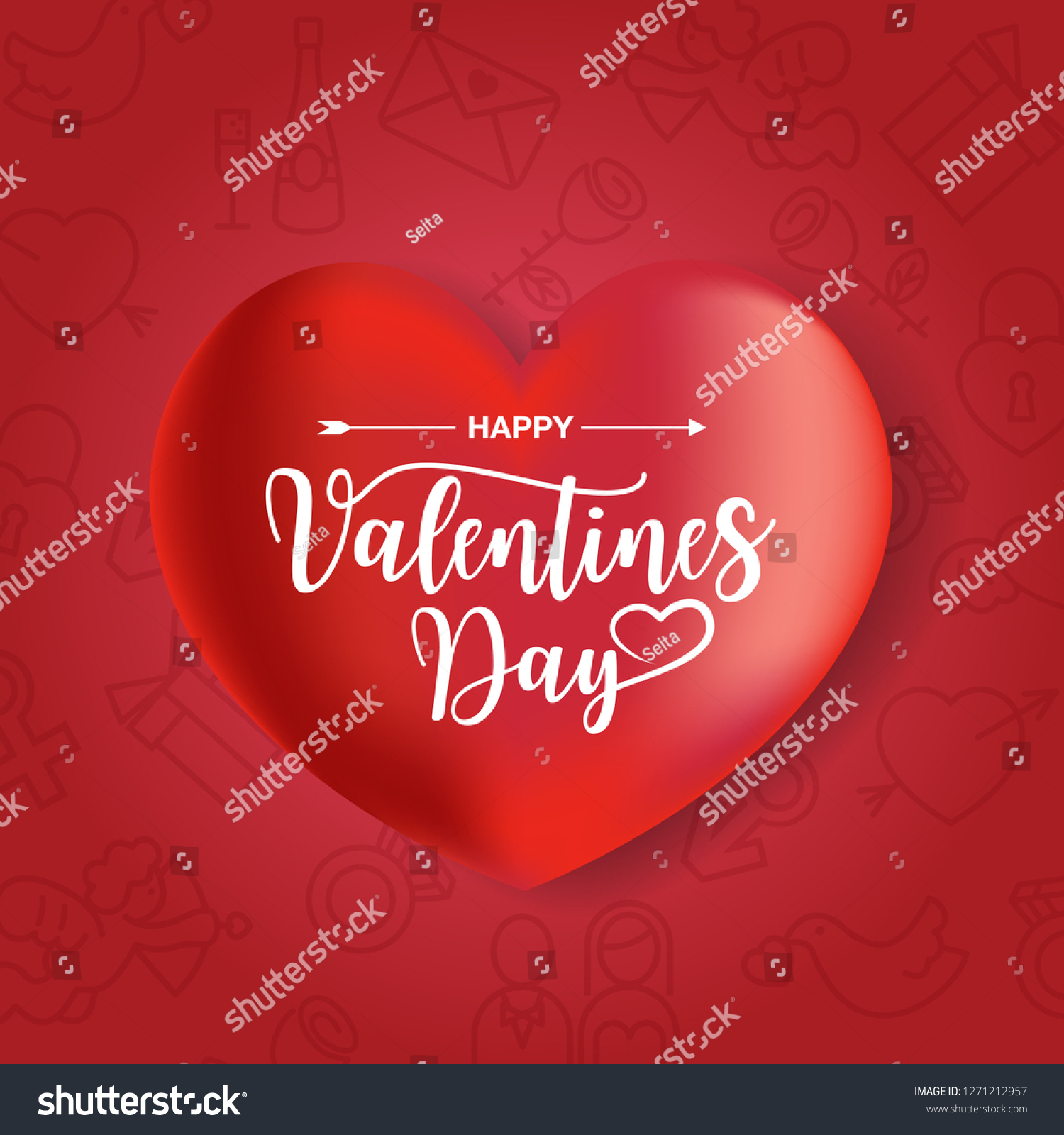 Happy Valentines Day typography, with love icon set in line art style, Vector #1271212957