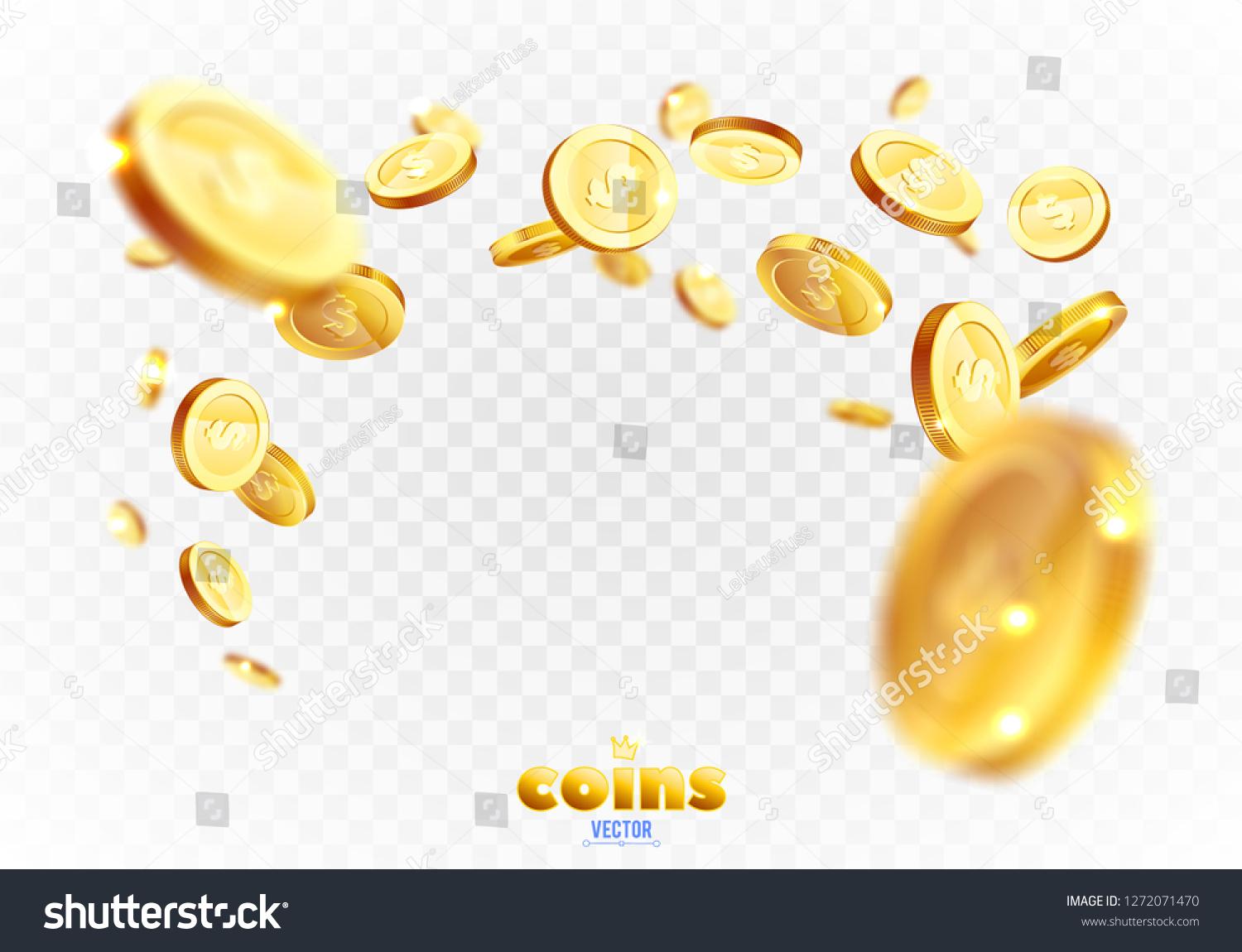 Realistic Gold coins explosion. Isolated on transparent background. #1272071470