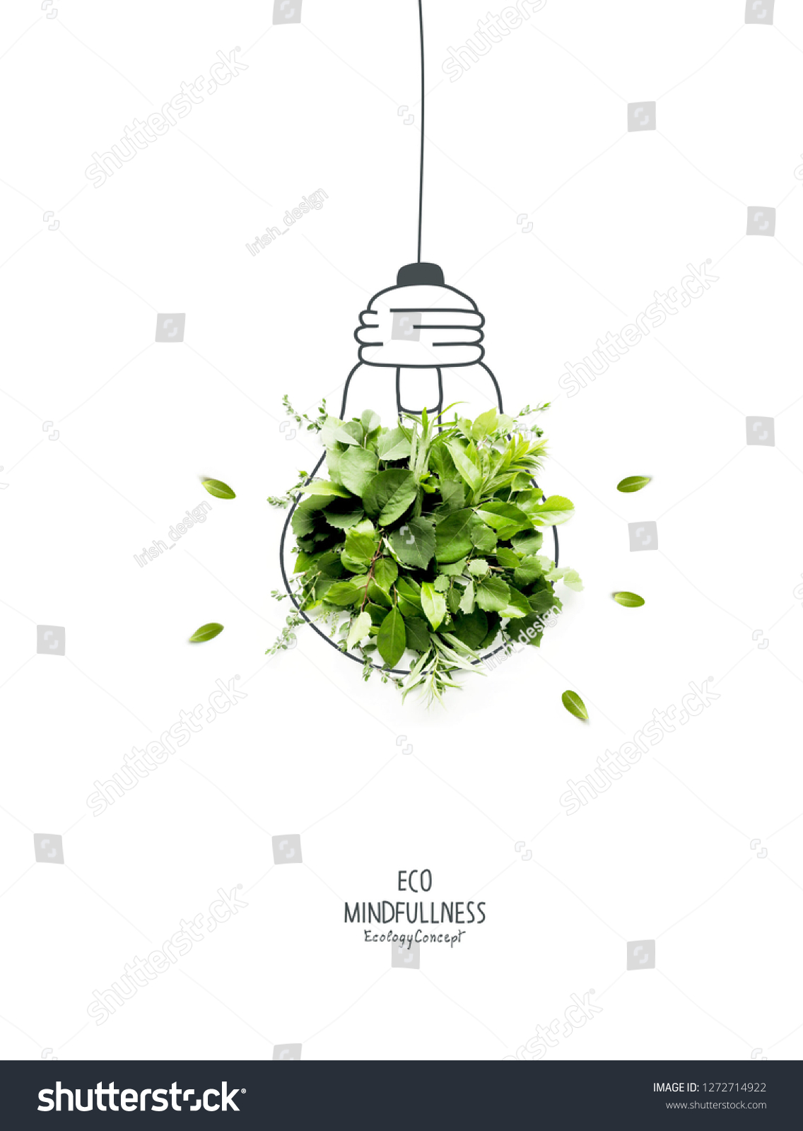 Energy saving eco lamp, made with green sprout and leaves,isolated on white background. LED lamp with green leaf. Minimal nature concept.Think Green.Ecology Concept. Environmentally friendly planet.
 #1272714922