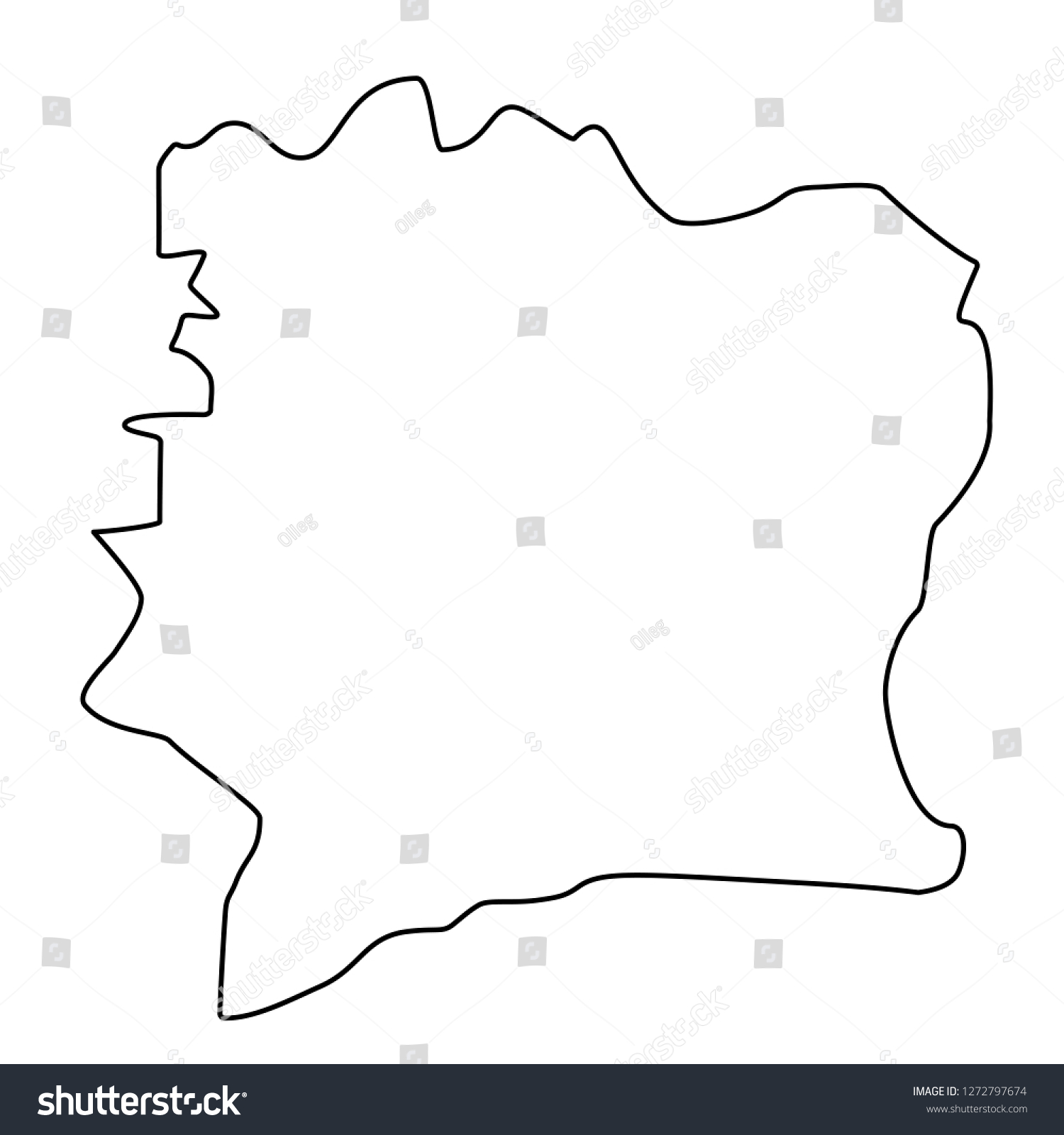 map of Cote d'ivoire - outline. Silhouette of - Royalty Free Stock ...