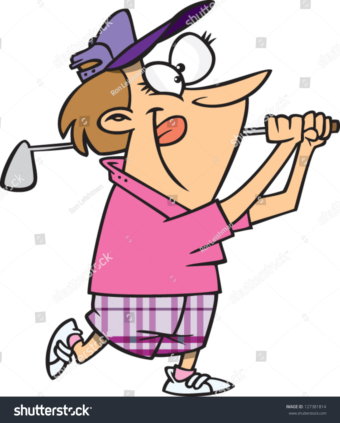 A Vector Illustration Of Cartoon Woman Golfing Royalty Free Stock