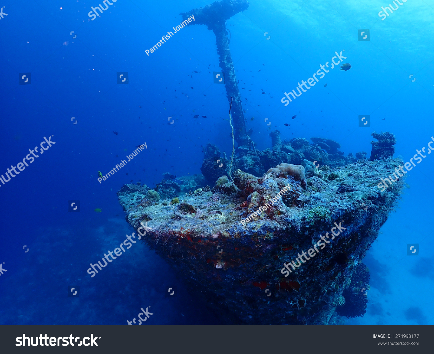 Scuba Diving Atun Wreck in Rabaul / Kokopo , East New Britain , Papau New Guinea . This wreck is located at Little Pigeon Island  #1274998177