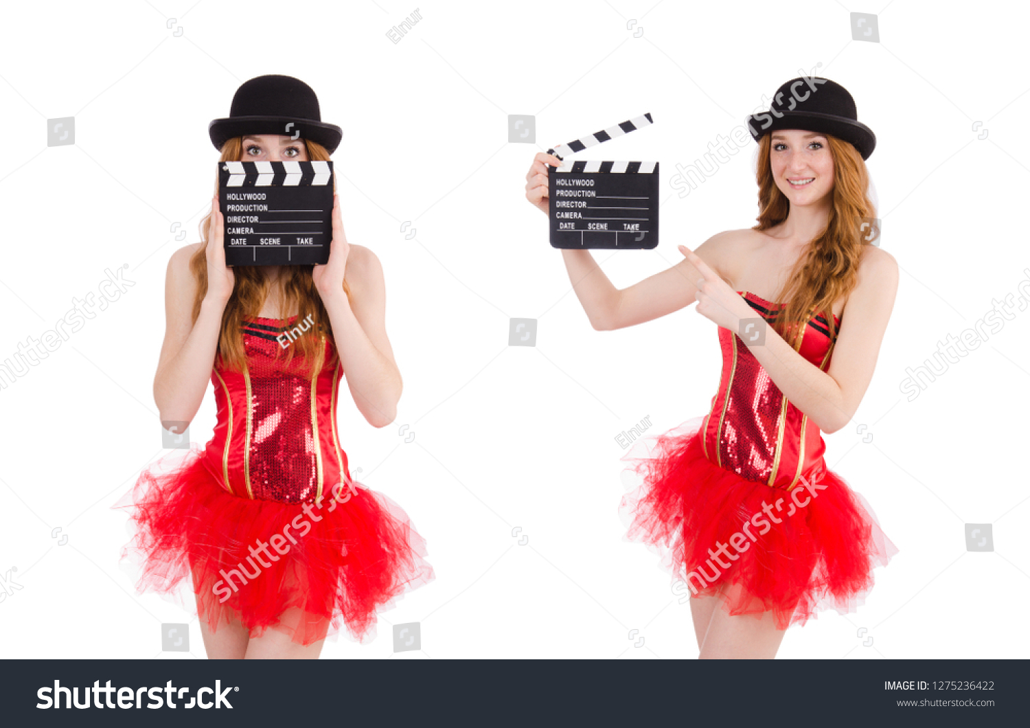 Young fairy with clapperboard isolated on white #1275236422