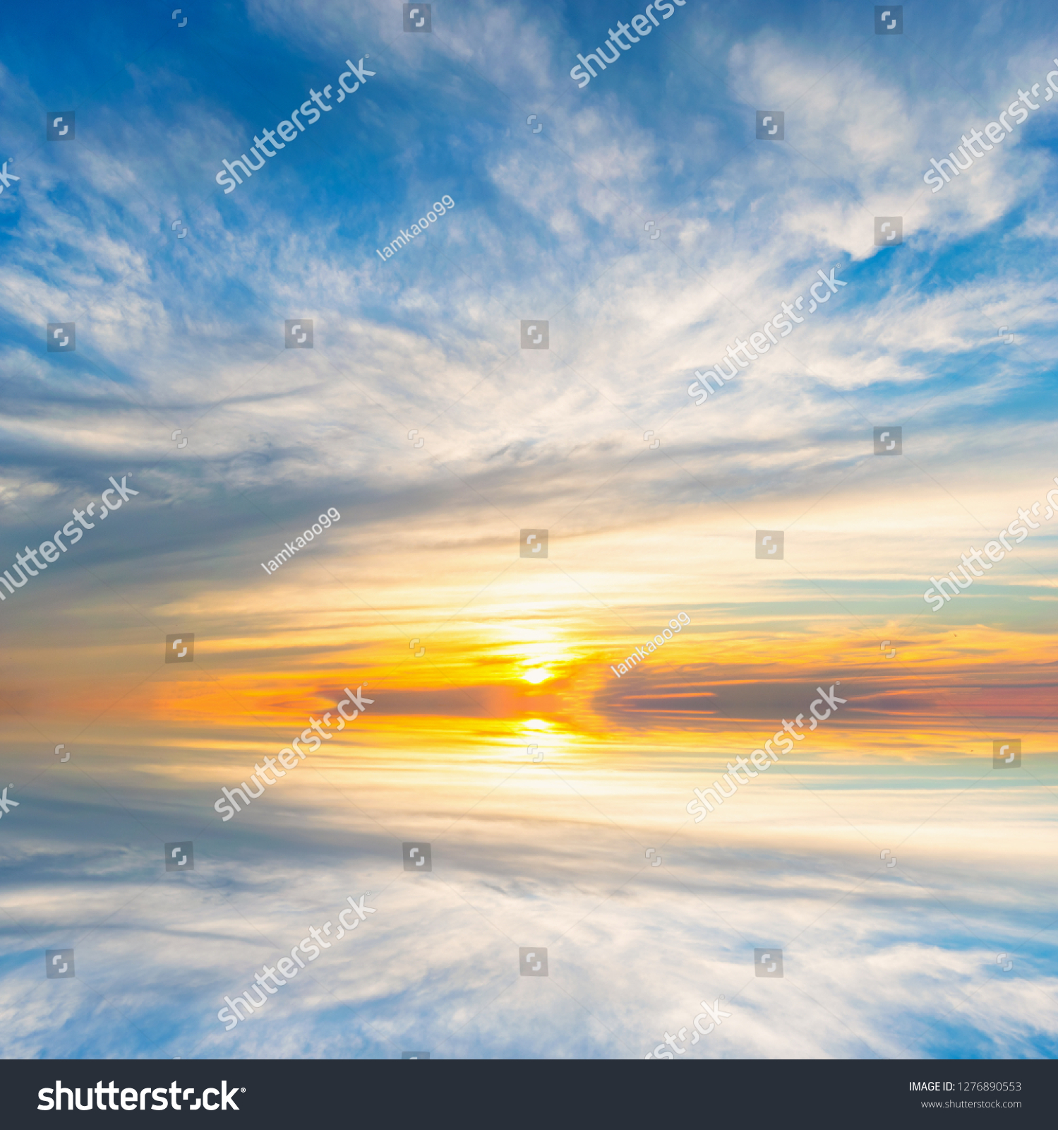 Background sky during sunset and water reflections #1276890553