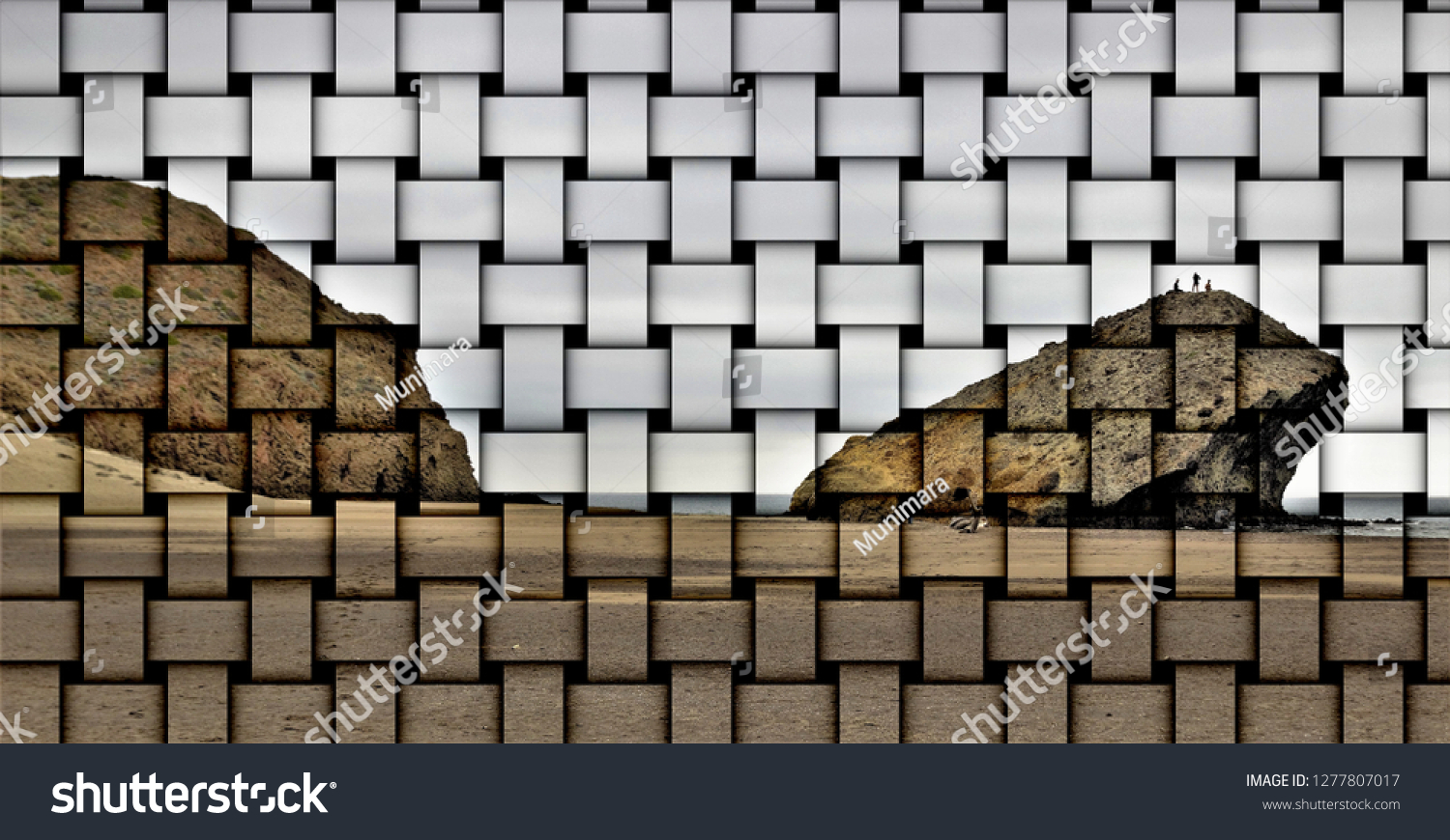 abstract cubist three-dimensional effects of indiana Jones movie stage and the last crusade, tongues of lava eroded by the sea, the auto clastic gaps or pyroclastic andesite, The petrified wave, beach #1277807017