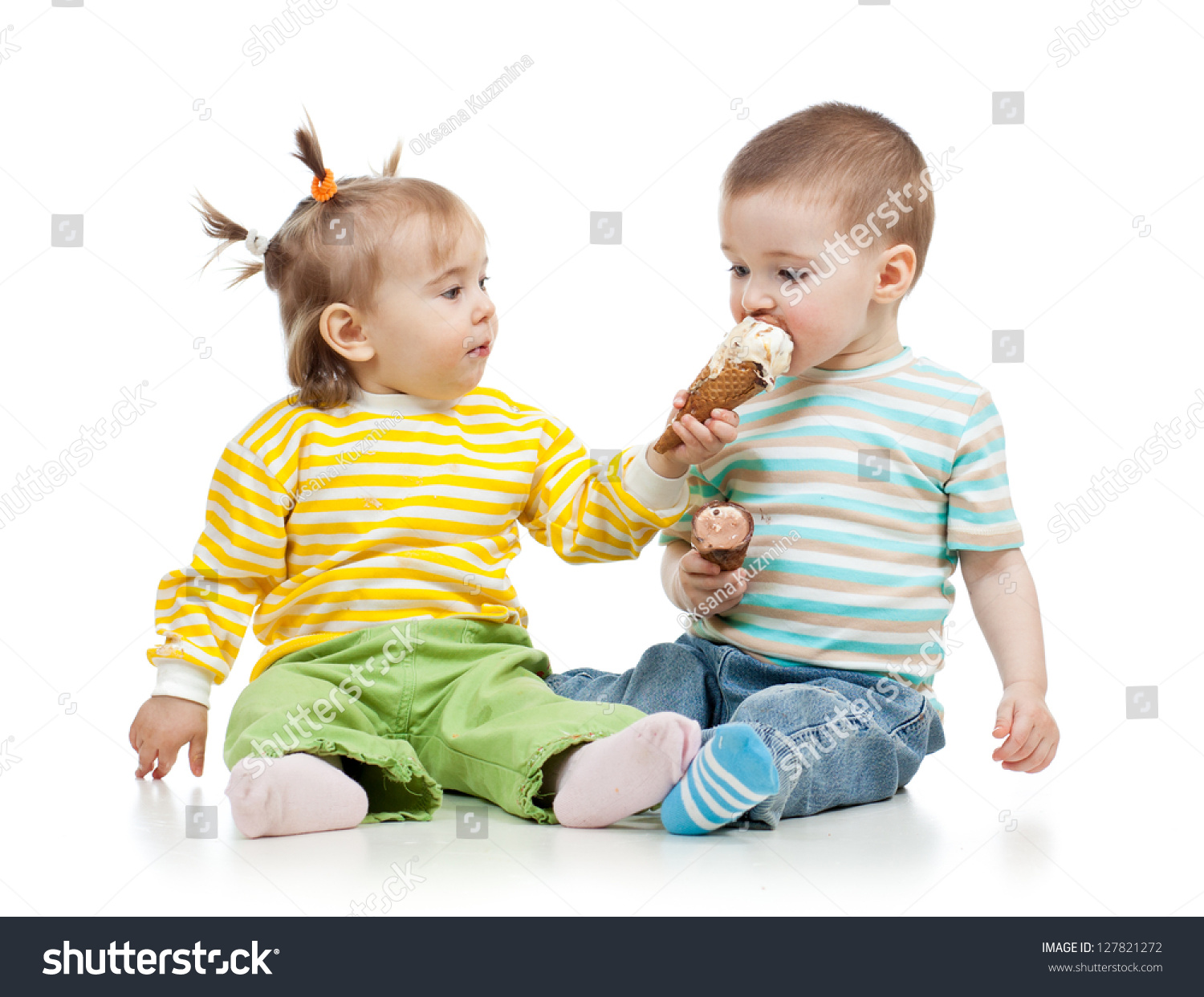 cute babies eating ice creamphoto
