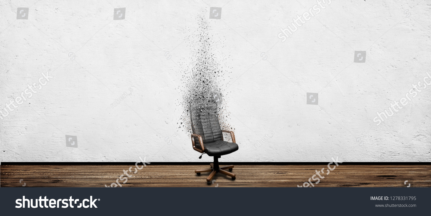 Black leather armchair disappear in room. Business fail position concept background #1278331795