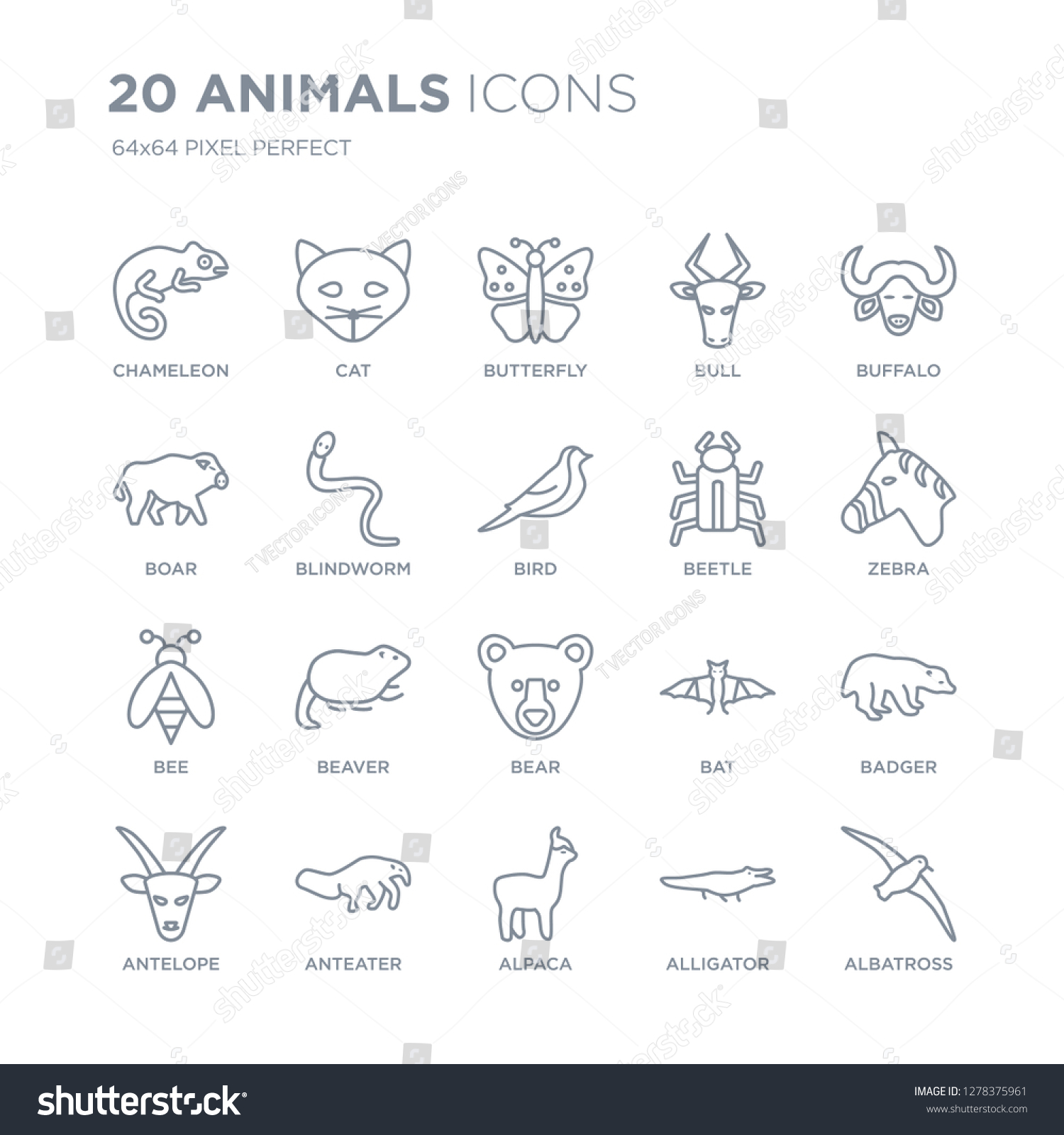 Collection of 20 animals linear icons such as - Royalty Free Stock ...