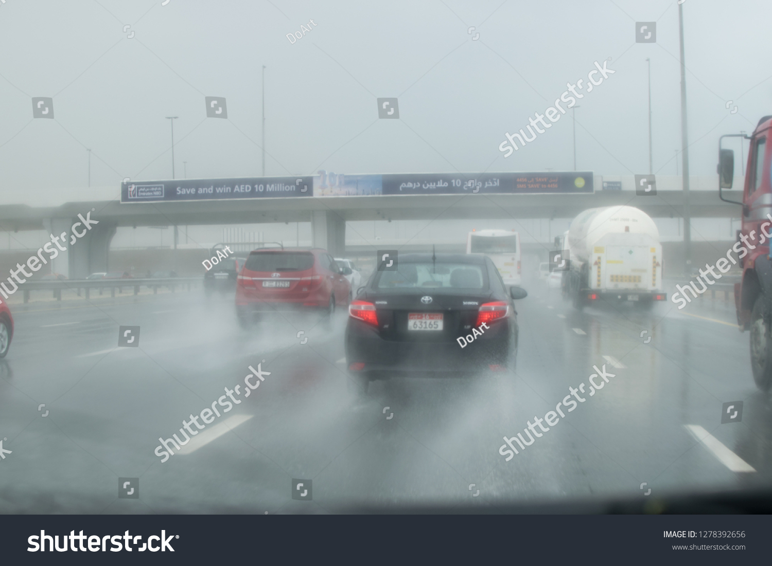Dubai during rainy day on al khial road and wet street December 2018 #1278392656