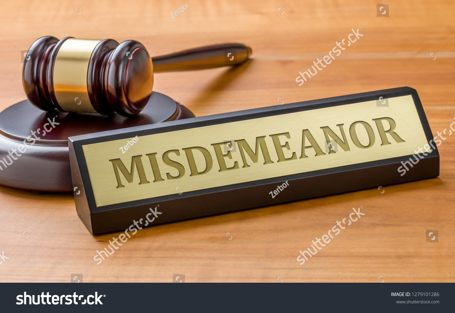 A gavel and a name plate with the engraving Misdemeanor #1279101286