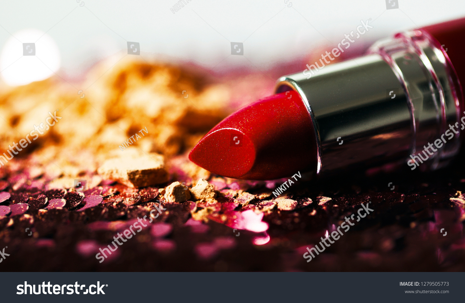 Colorful lipstick put together beautifully used for cosmetic articles #1279505773