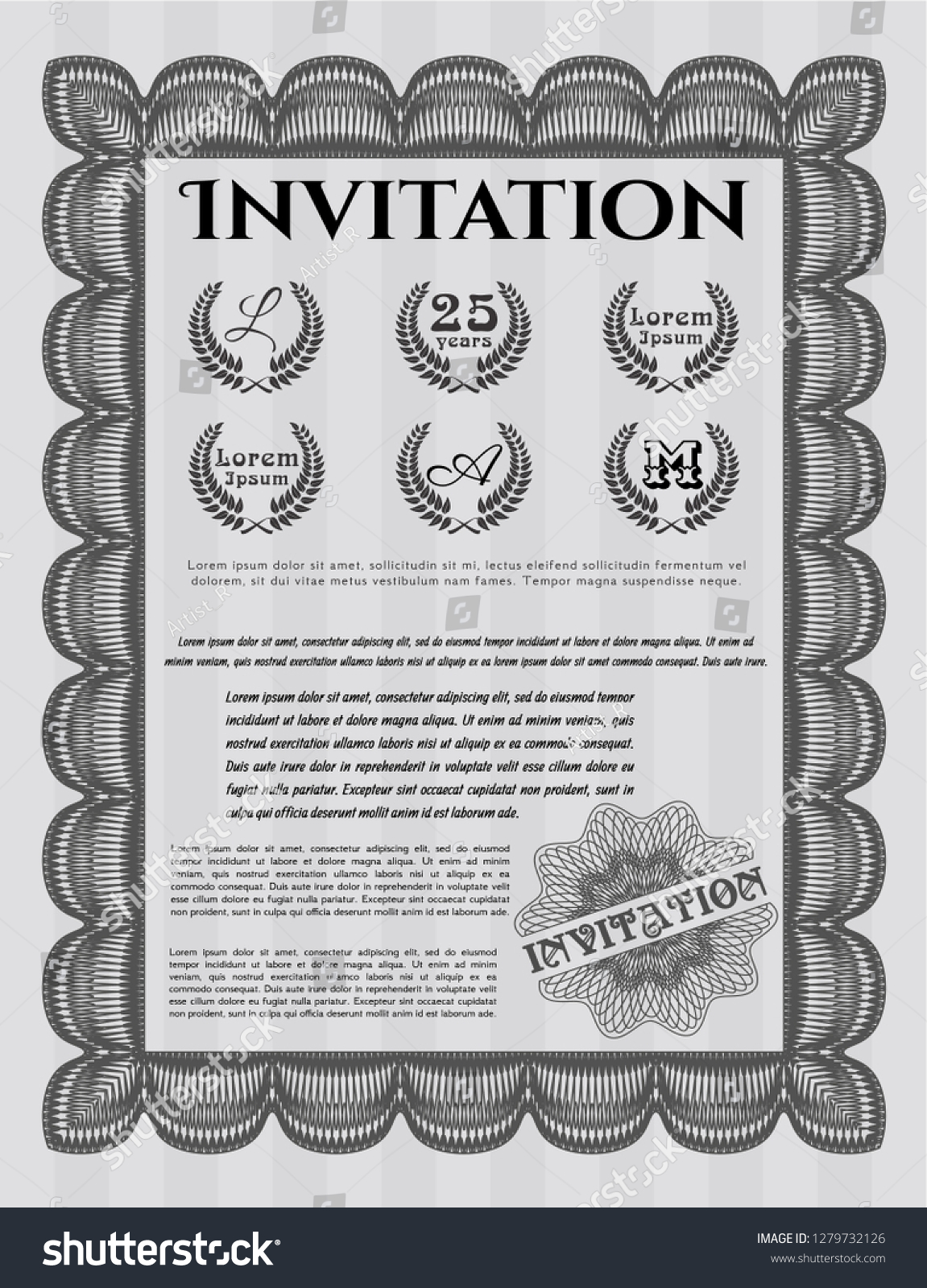 Grey Retro invitation. Easy to print. Money - Royalty Free Stock Vector 1279732126 - Avopix.com
