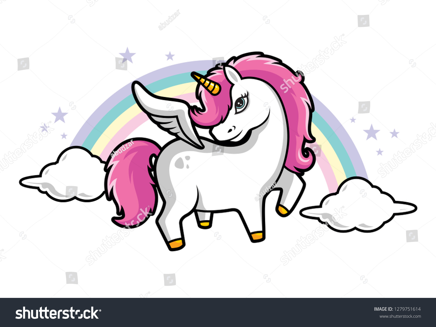 Cute Little Magical Pink Unicorn, Pink Hair, - Royalty Free Stock ...