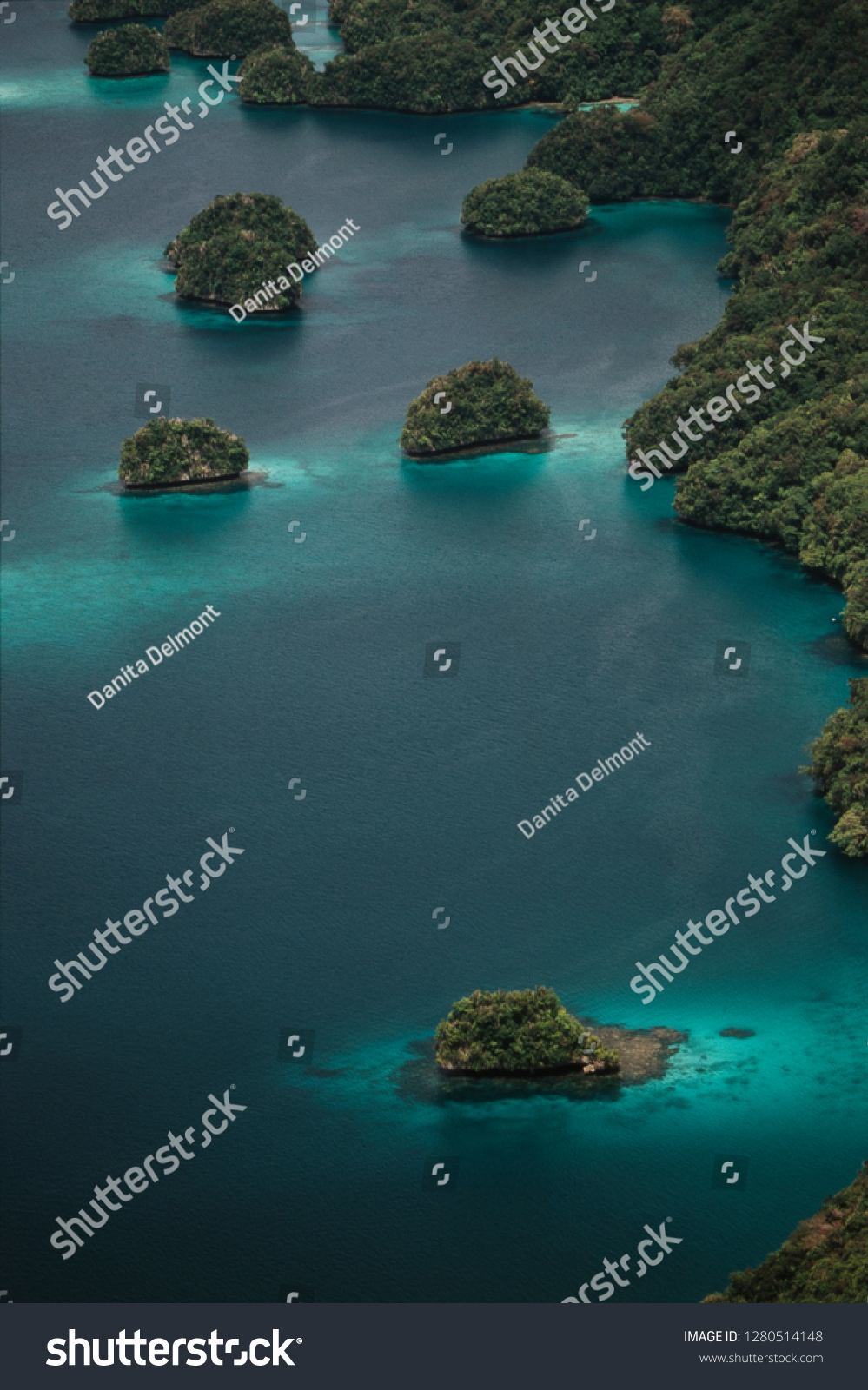 Micronesia, Palau, Aerial View of Rock Islands and World Heritage Site #1280514148