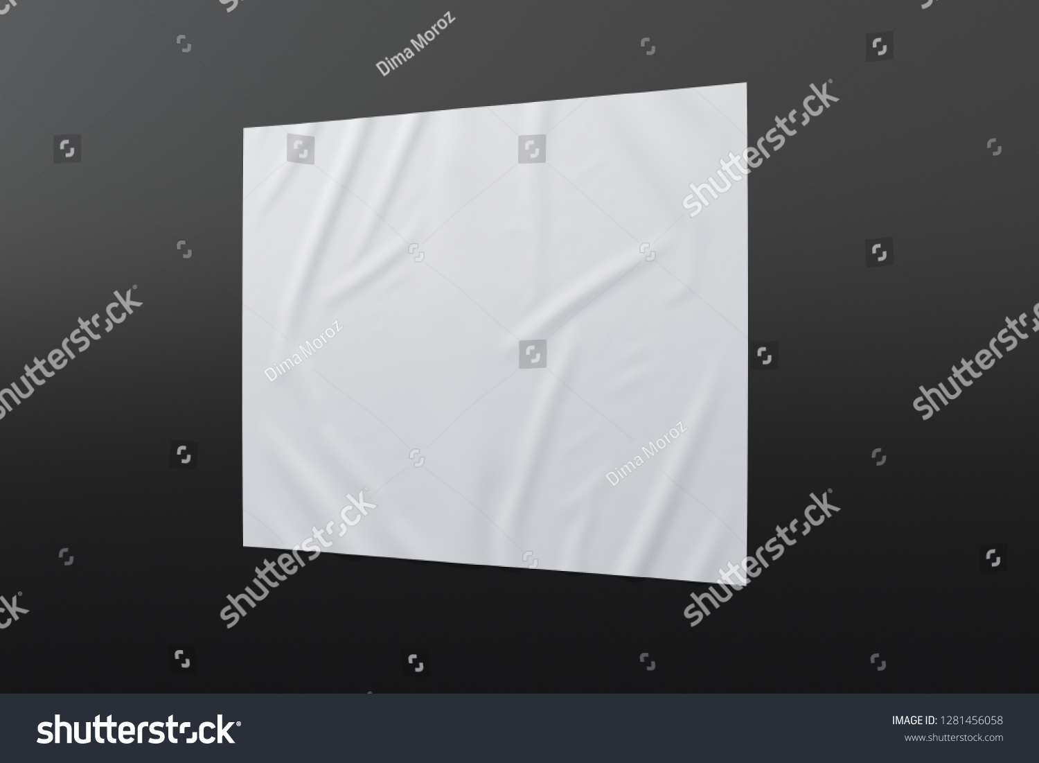 Blank horizontal wrinkled street poster on black wall. With clipping path around poster. 3d illustration #1281456058