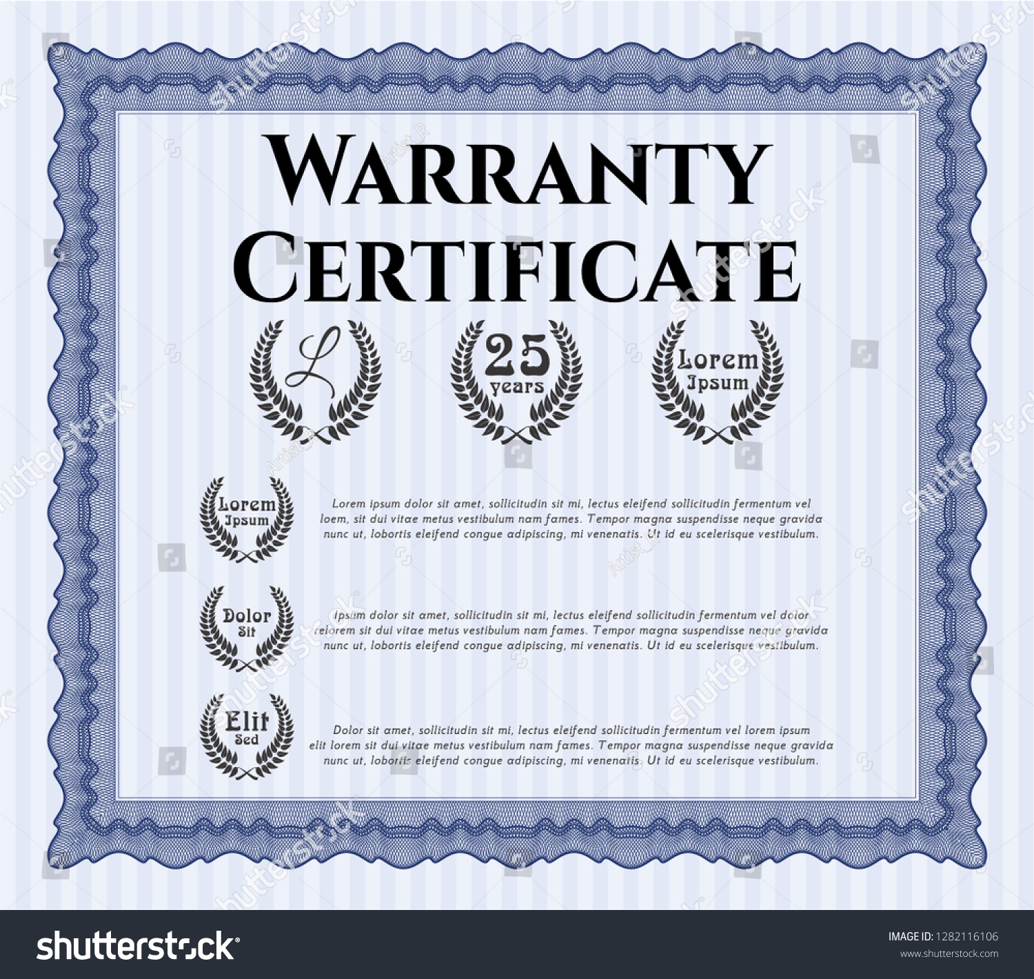 Blue Formal Warranty Certificate template. - Royalty Free Stock Vector ...