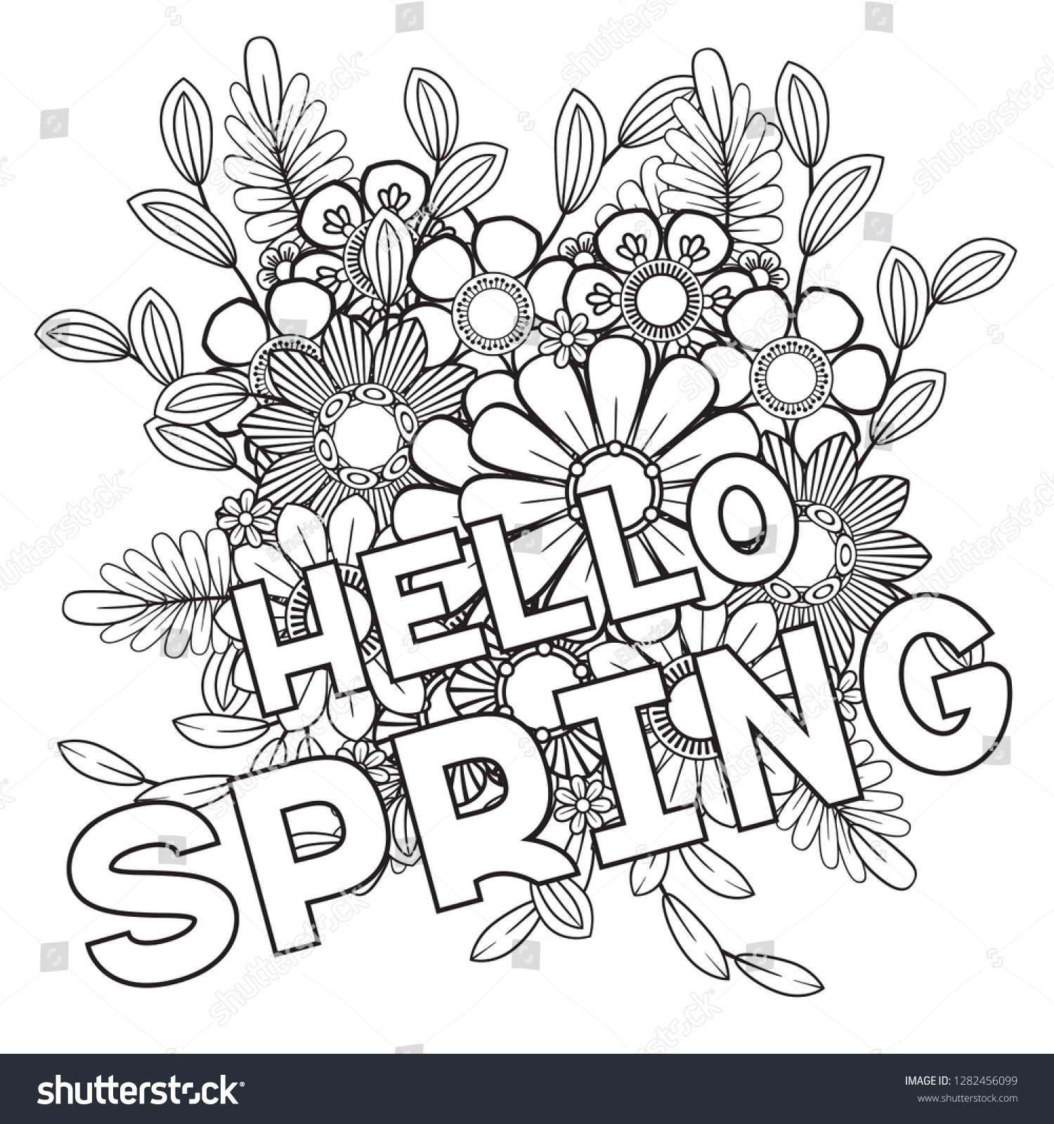 Hello spring coloring page with beautiful - Royalty Free Stock Vector ...