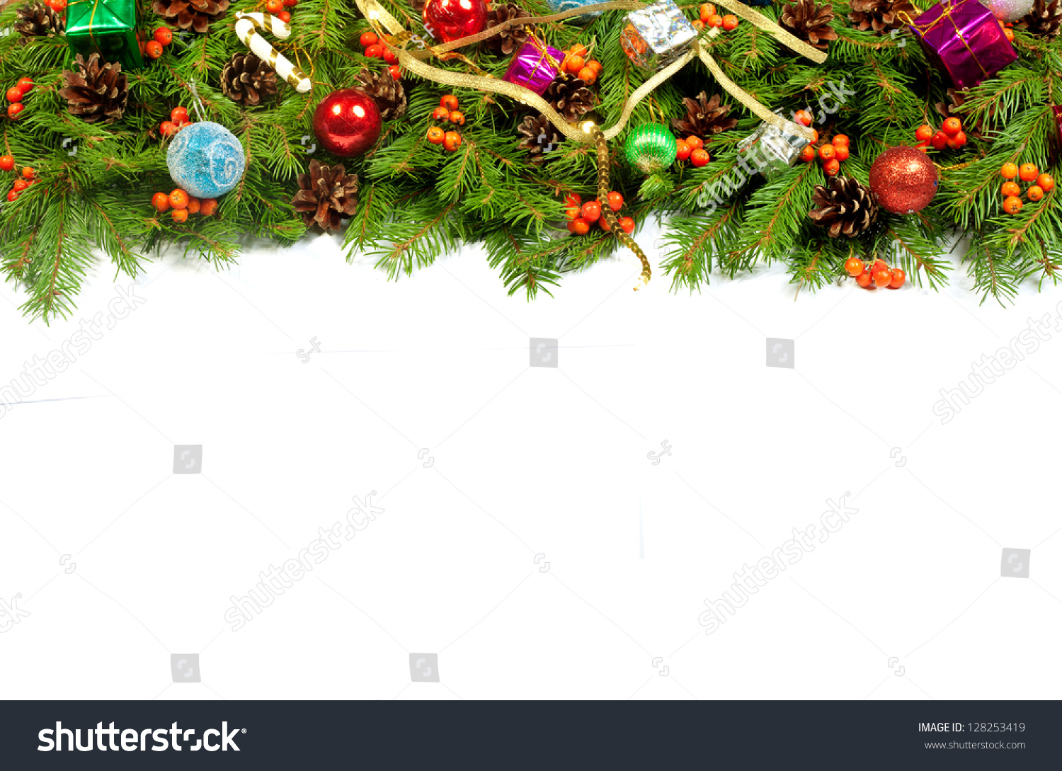 Christmas background with balls and decorations isolated on white background #128253419