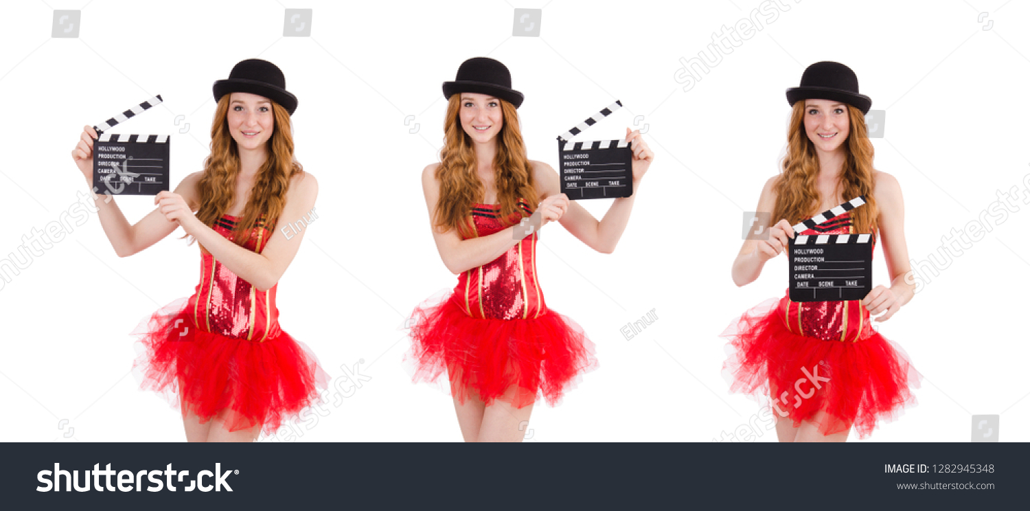 Young fairy with clapperboard isolated on white #1282945348
