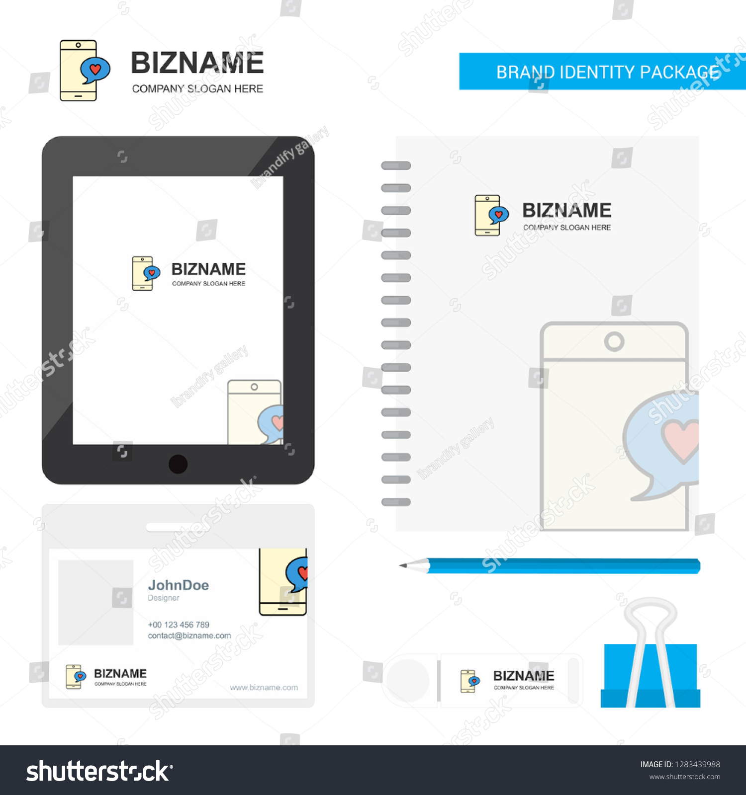 Love chat Business Logo, Tab App, Diary PVC Employee Card and USB Brand Stationary Package Design Vector Template #1283439988