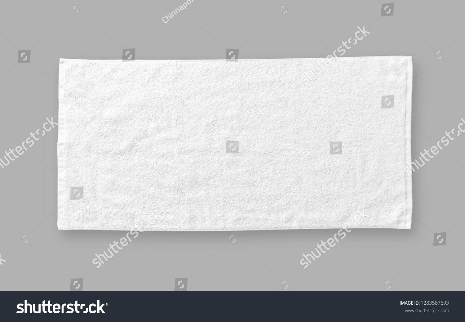 White cotton towel mock up template fabric wiper isolated on grey background with clipping path, flat lay top view  #1283587693