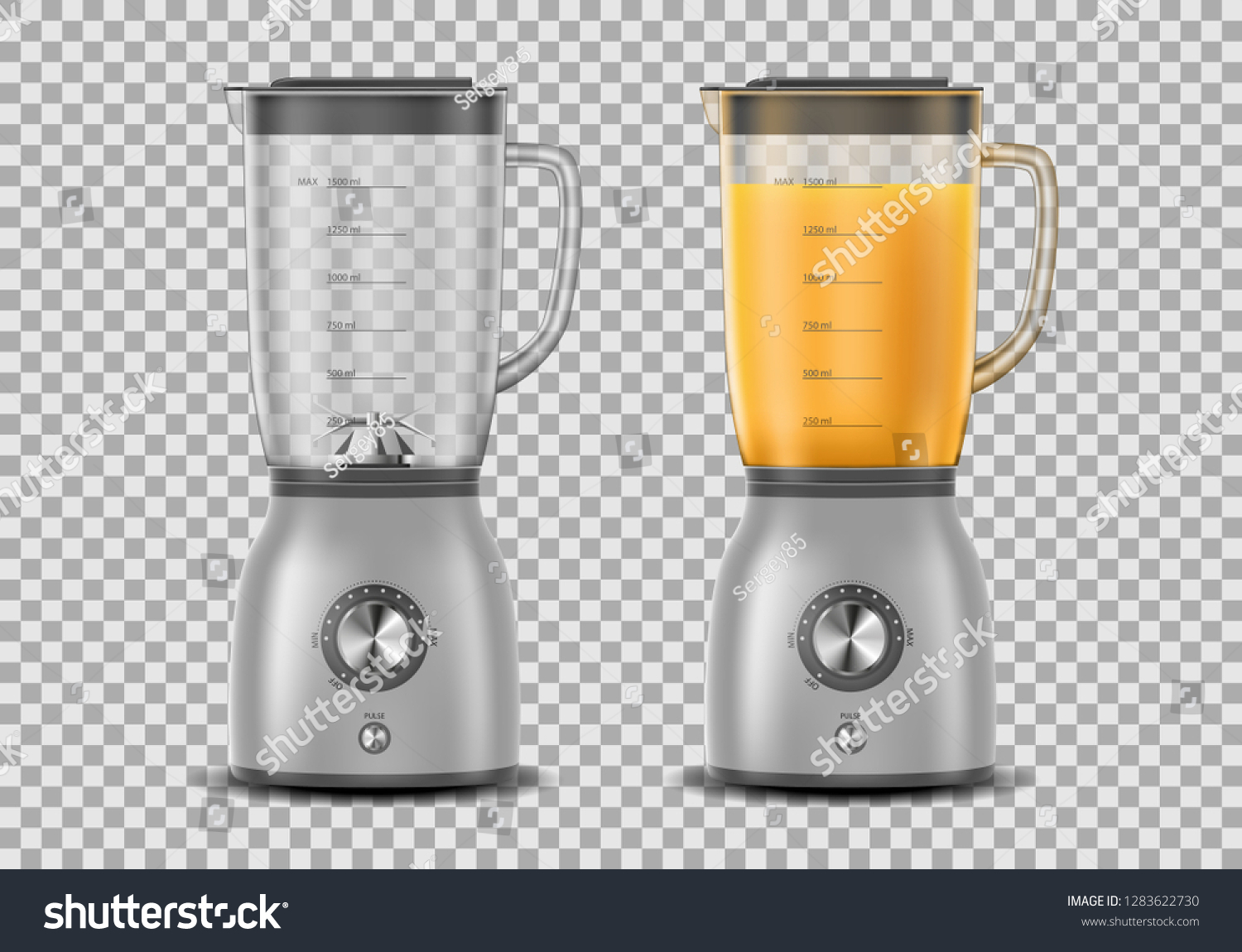 Set of Realistic Juicer blender. Kitchen blender with orange juice and empty, drink 3d mixer isolated. vector illustration #1283622730