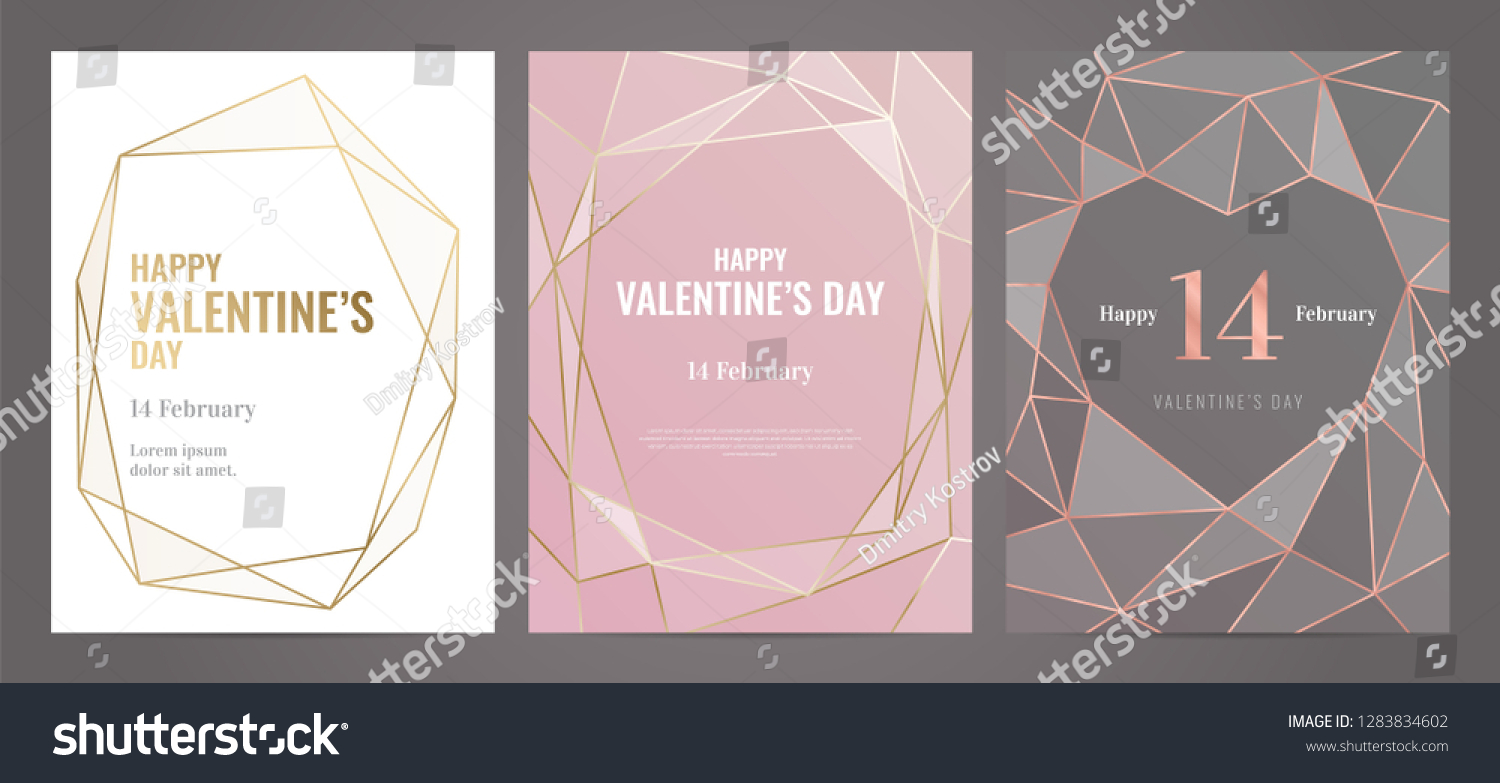 Valentines Day poster Luxury template with gold frame. Invitation template. Geometric shape. #1283834602