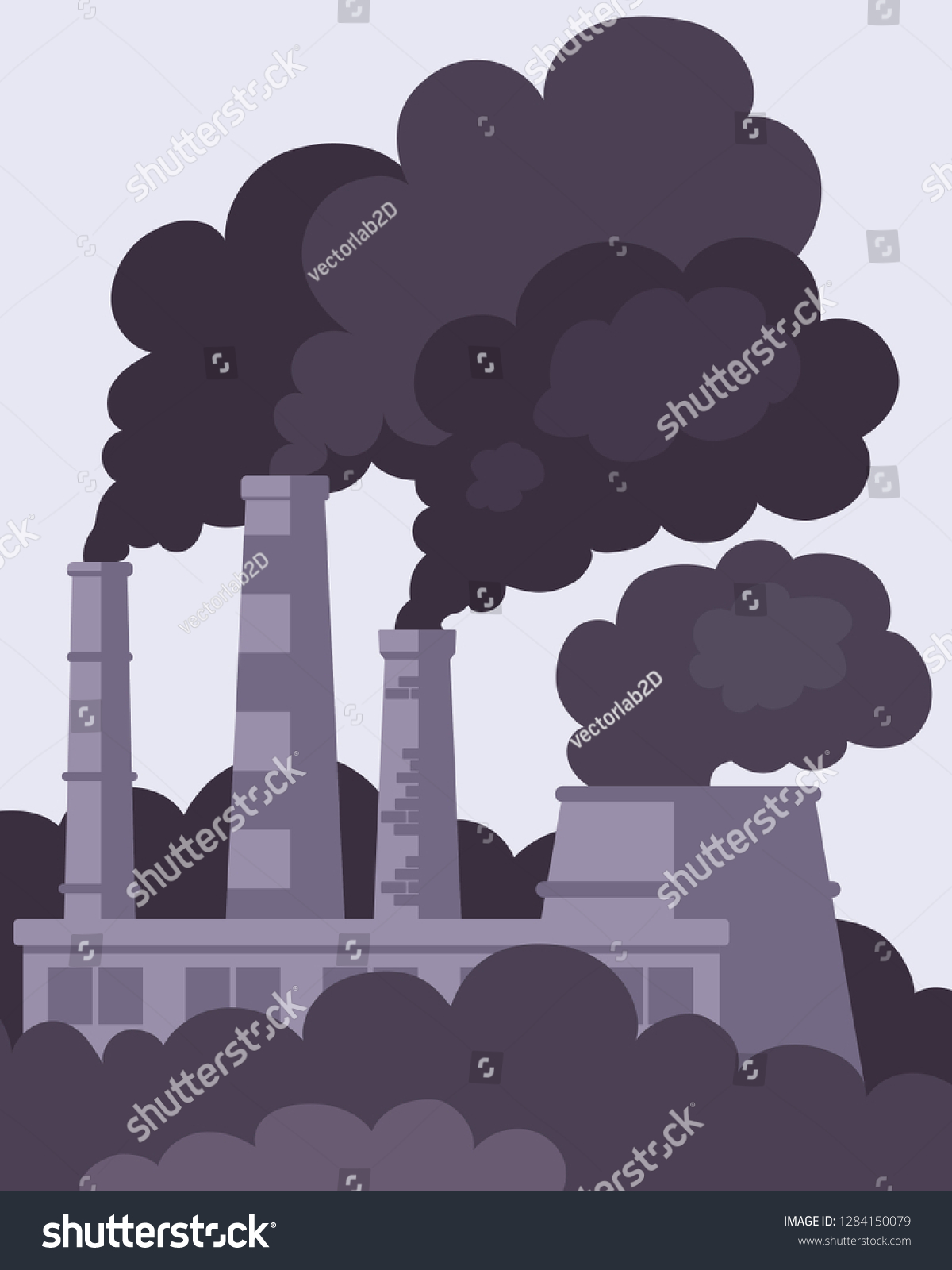 Air pollution concept. Factory smokestacks. Black smoke, air emissions. Flat vector illustration. #1284150079