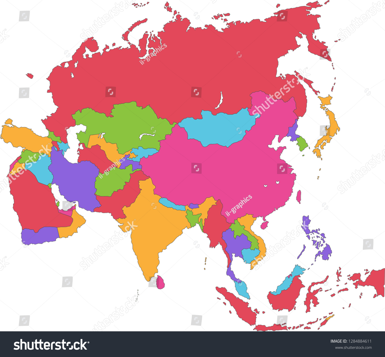 Asia Political Map Of Asia Royalty Free Stock Vector 1284884611 