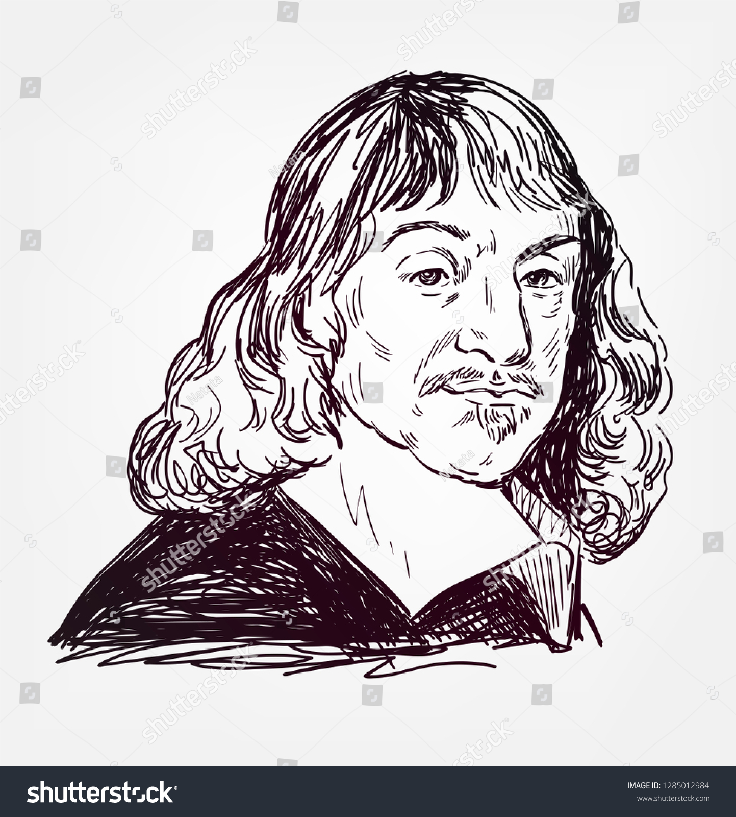 Rene Descartes vector sketch portrait - Royalty Free Stock Vector ...