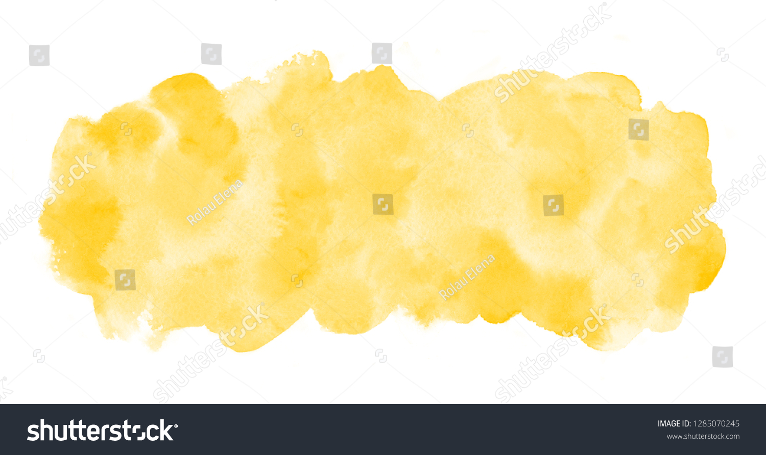 Chrome, amber yellow watercolor rectangle background, frame. Long, elongated watercolour shape with stains. Painted template for banners. Hand drawn abstract aquarelle fill, texture. Rounded edge. #1285070245