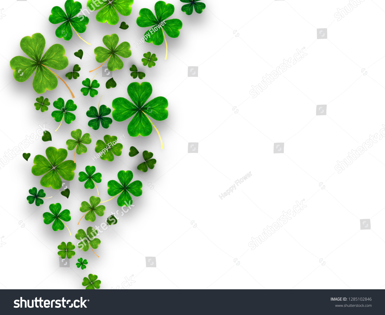 natural hearth shape four green good luck clover Shamrock leaf 
spring Saint St. Patrick on white background. #1285102846