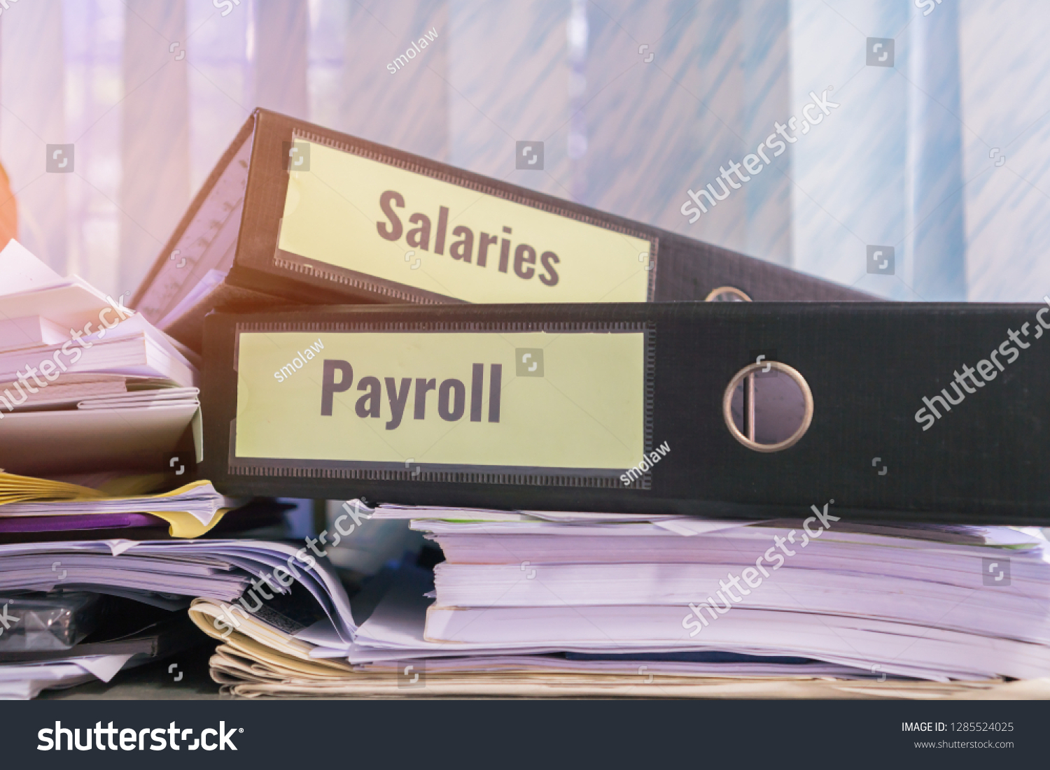 Payroll and salaries folders stack with label on - Royalty Free Stock ...