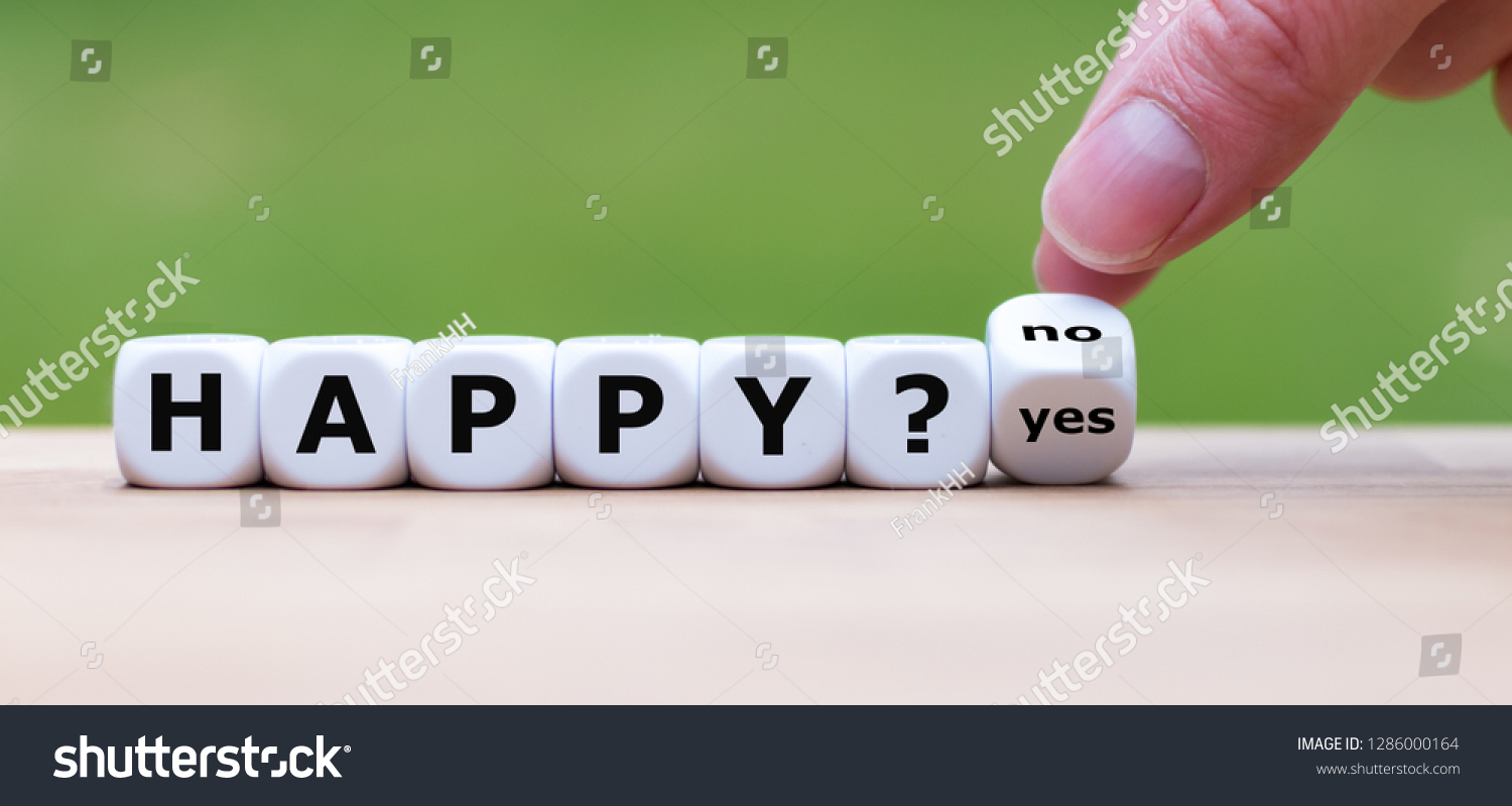 Being happy? Hand turns a dice and changes the word "no" to "yes" (or vice versa) #1286000164