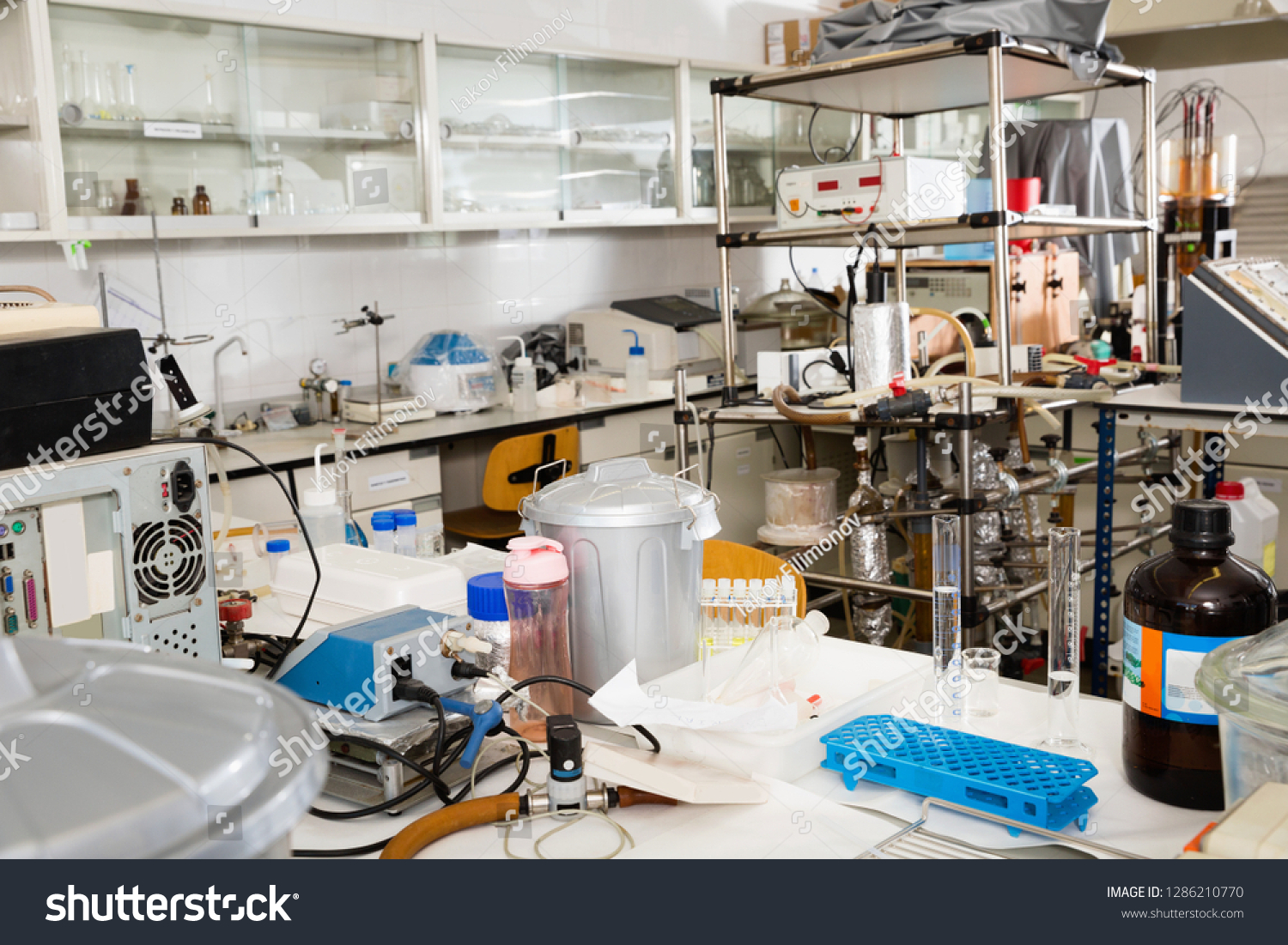 Interior of chemical laboratory equipped with different tools and facilities for scientific research #1286210770