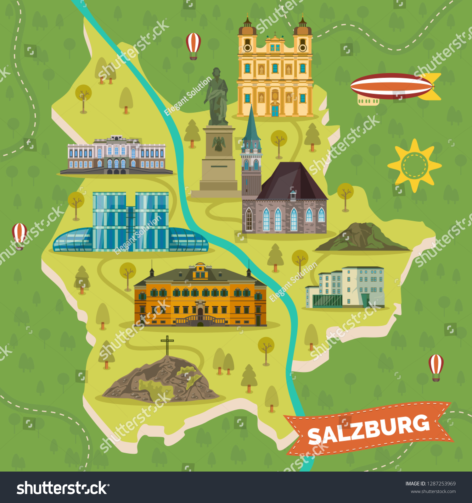 Map With Landmarks Of Salzburg Architecture Royalty Free Stock