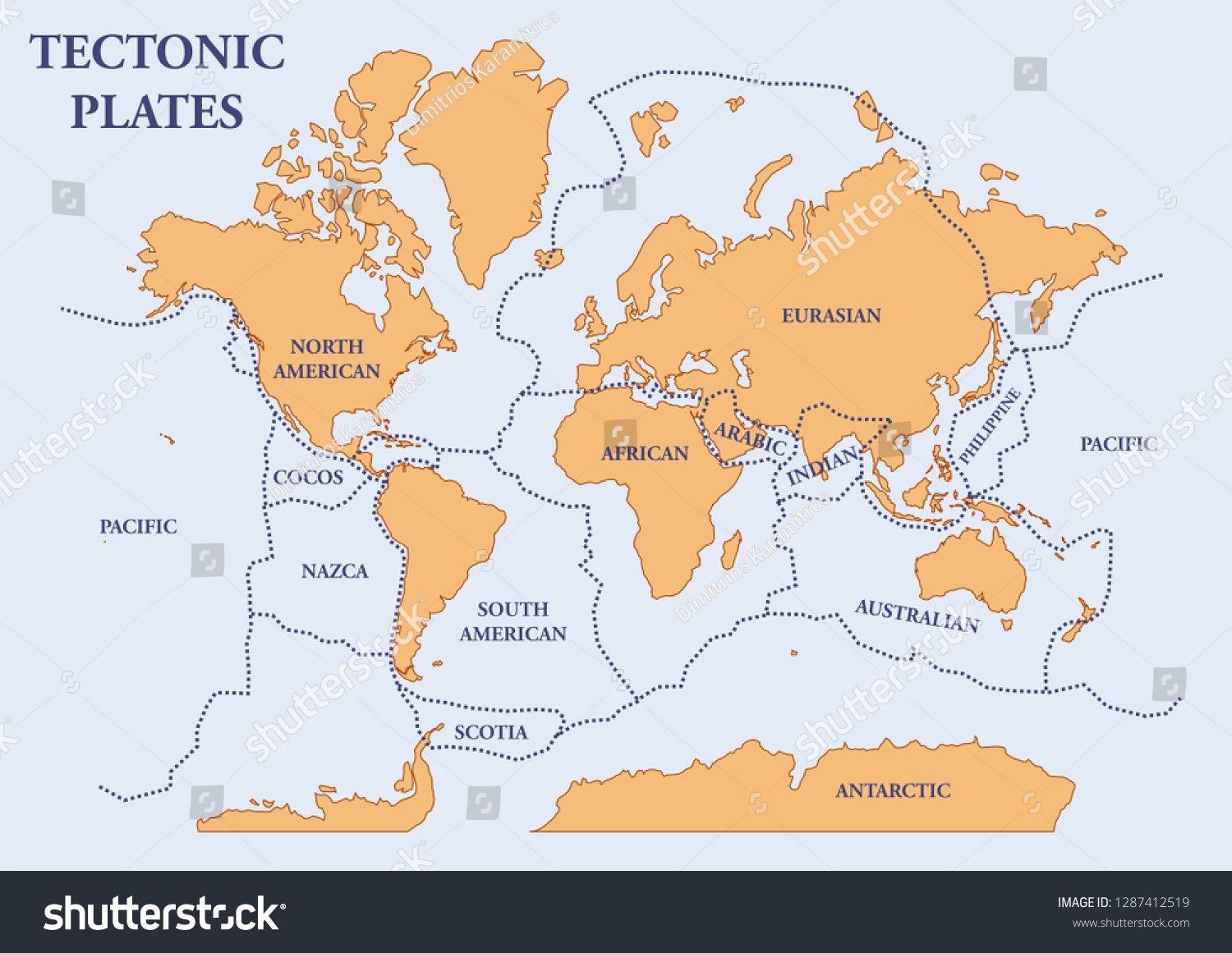 Tectonic plates map of the world - Royalty Free Stock Photo 1287412519 ...